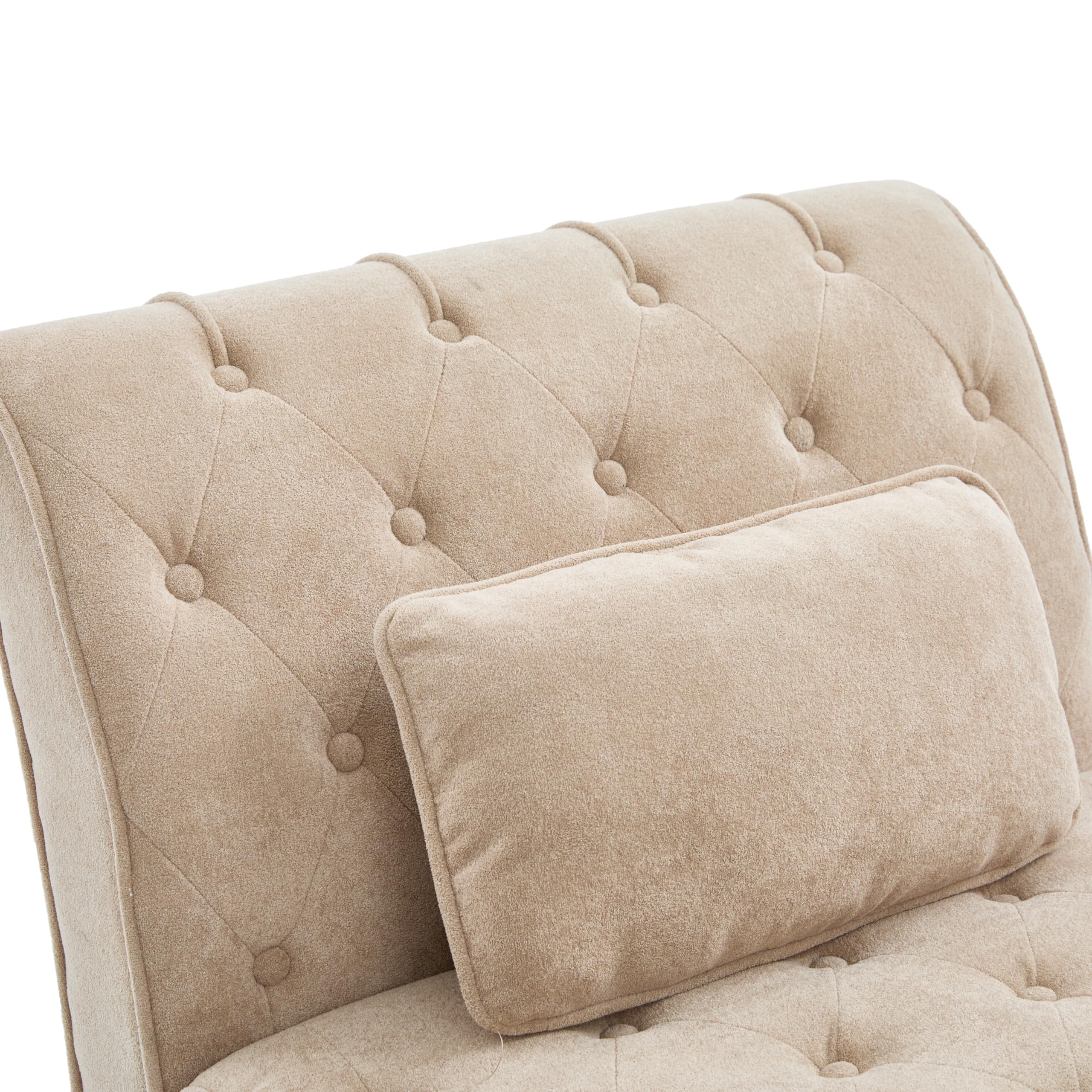 Christopher Knight Home Rafaela Velvet Upholstered Chaise Lounge Chair Indoor with Lumbar Pillow, Tufted Chaise Lounge Sofa with Scrolled Backrest, Wooden Living Room Lounge Chair, Camel