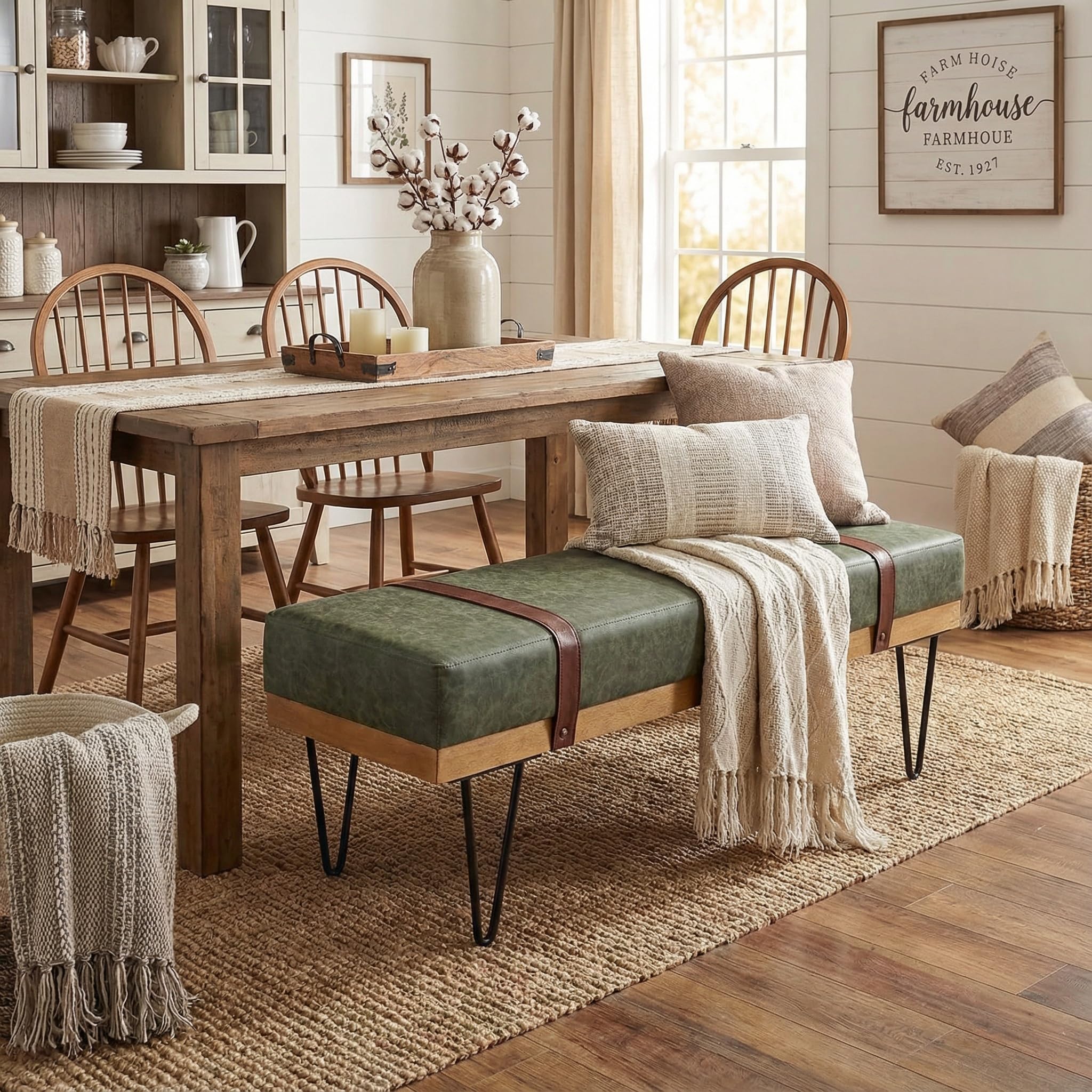 PU Leather Ottoman Bench with Metal Legs