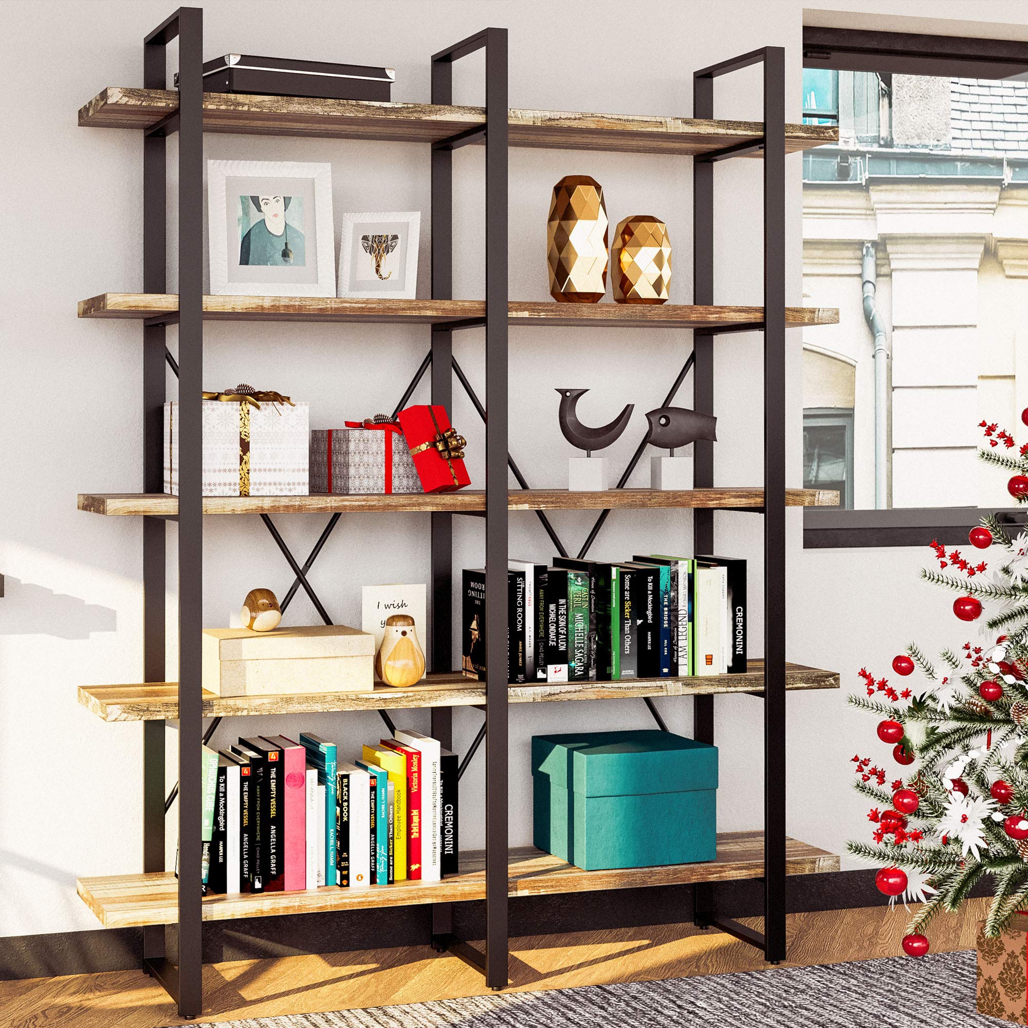 5-Tier Double Wide Industrial Bookshelf
