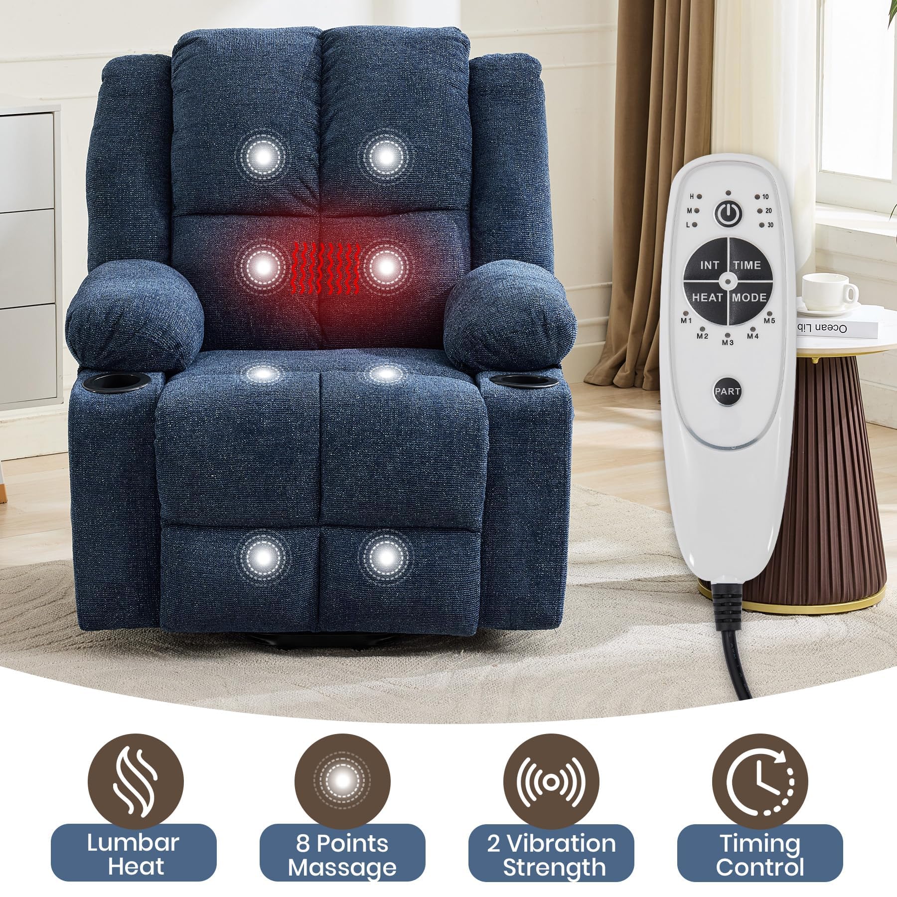 Garvee Power Lift Recliner Chair with Massage and Heat, Oversized Electric Lift Chair with Stand Assist, 155° Adjustable Lay Flat Recliner, 2 Cup Holders for Living Room