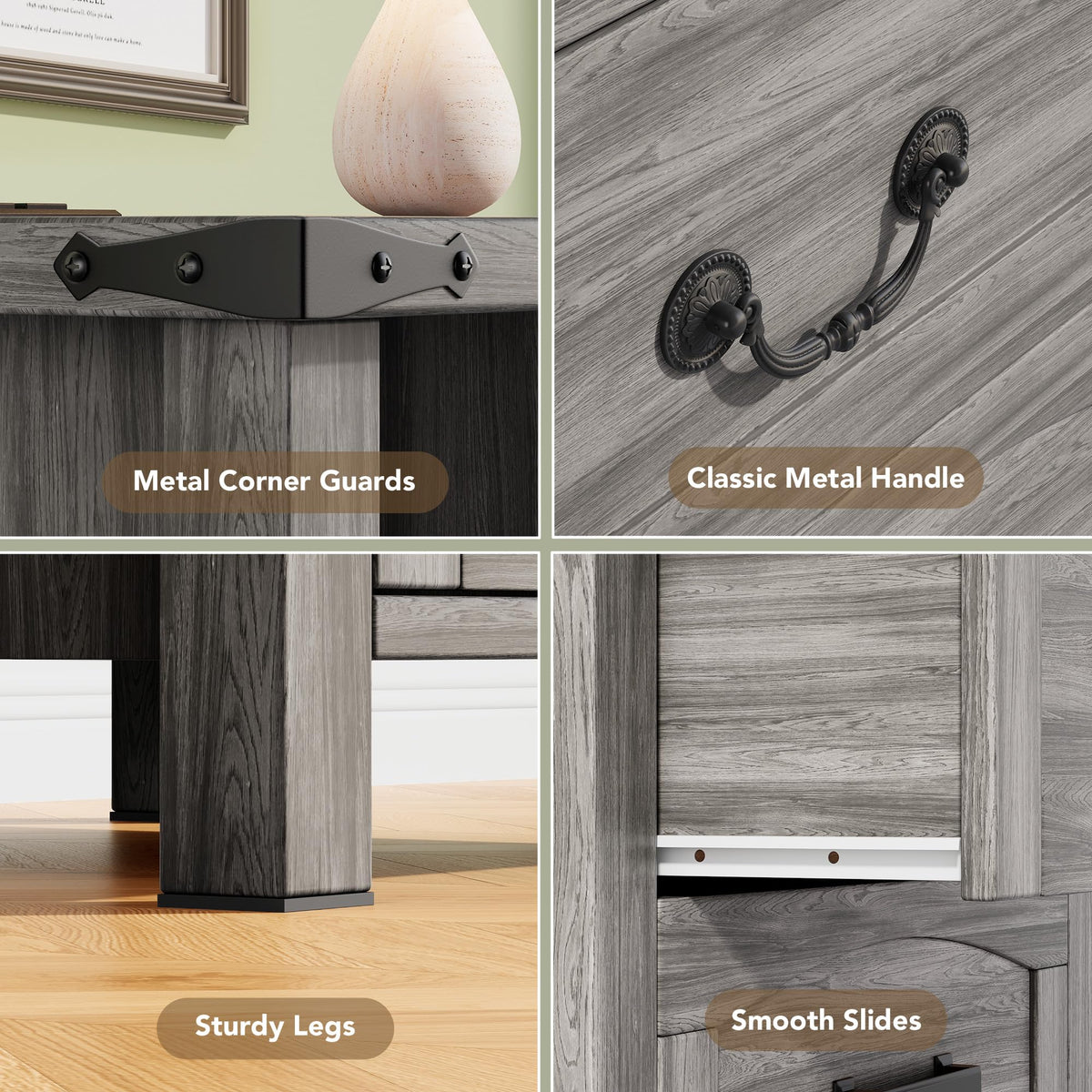 Decofy Farmhouse Nightstand Set of 2 with Charging Station, 2 Drawers, 18" Wide Rustic Bedside Table with Open Shelf, Wood End Table, Night Stand Set of 2 for Bedroom, Grey Oak