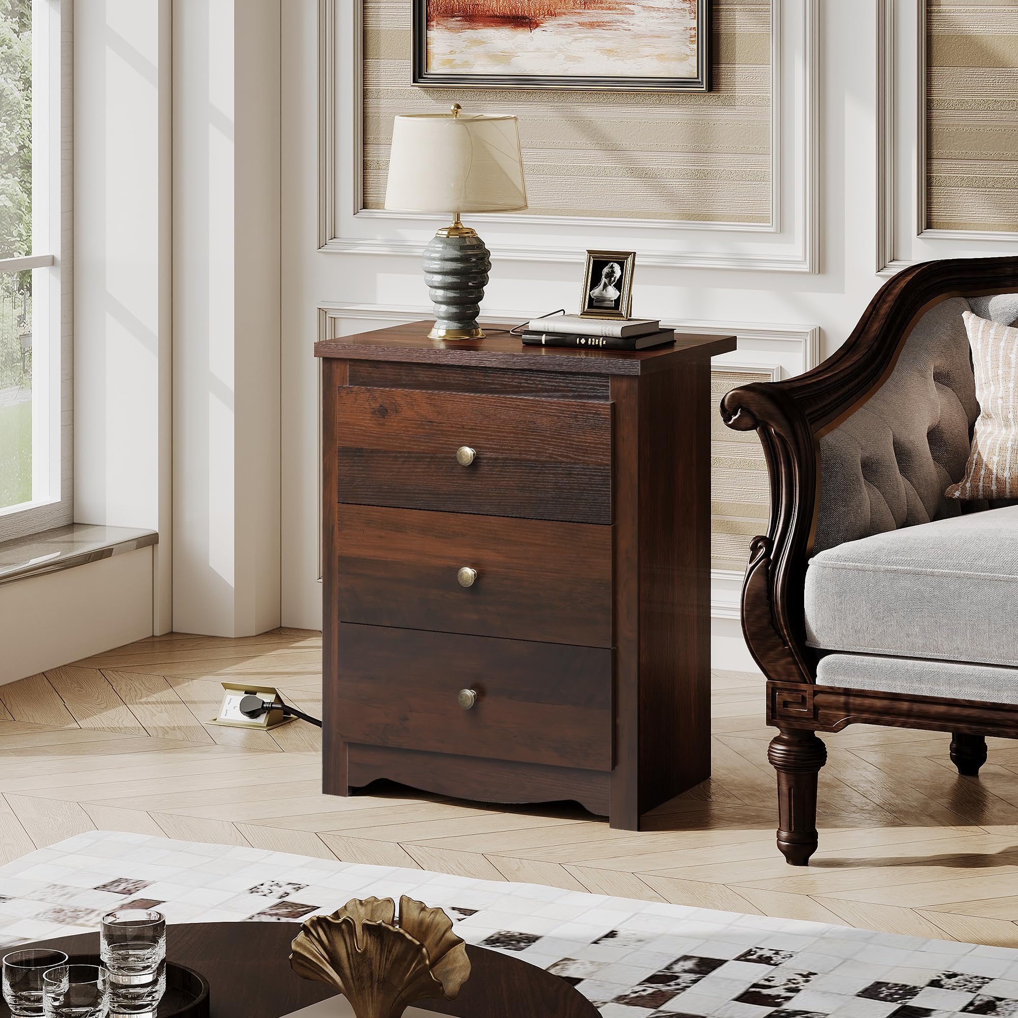 Tall Nightstand with Charging Station & 3 Drawers