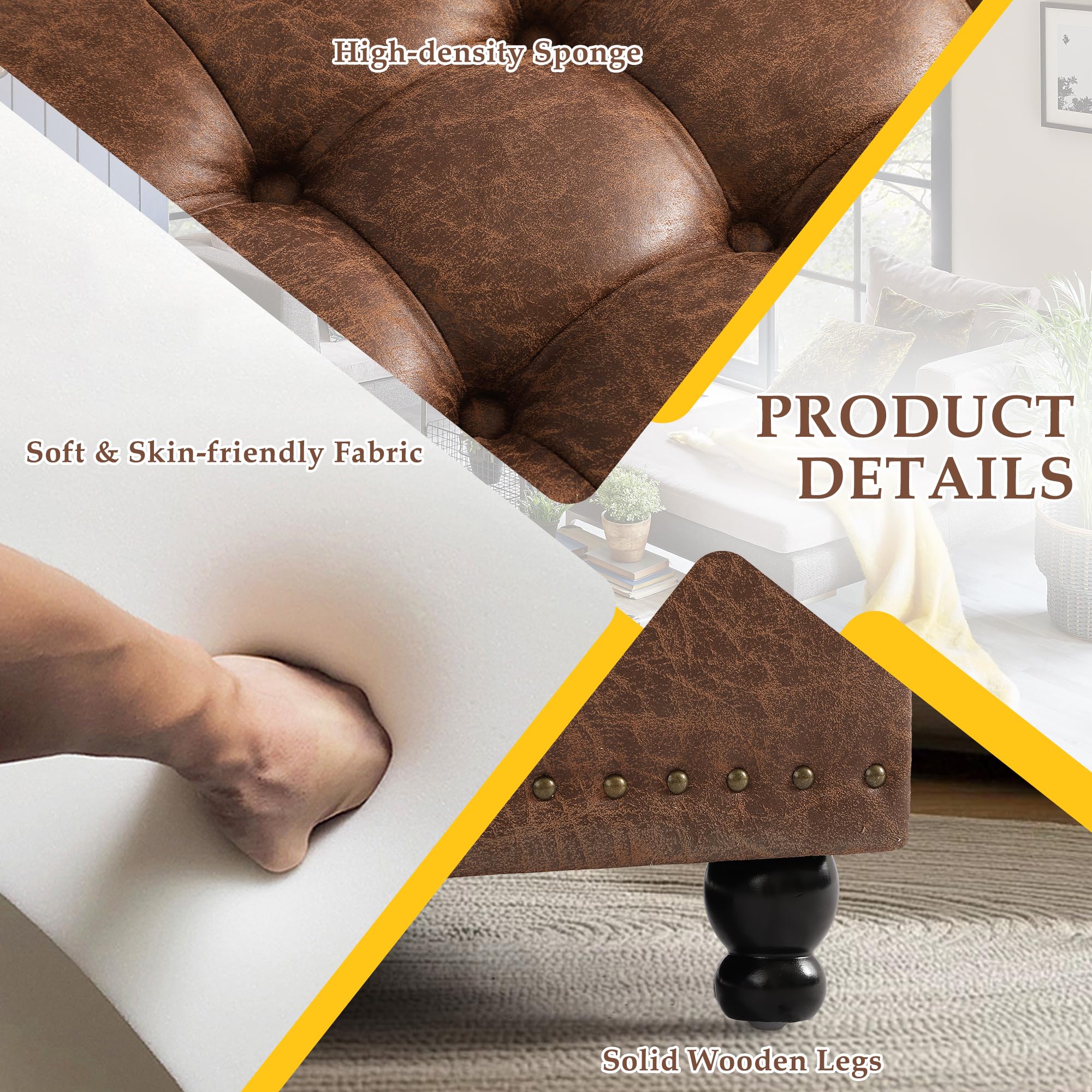 UTOASIS 36" Large Square Ottoman with Storage, Tufted Upholstered Storage Ottoman with Lift Top & Solid Legs for Bedroom Room, Extra Large Coffee Tables Bench for Living Room as Footstool (Brown)