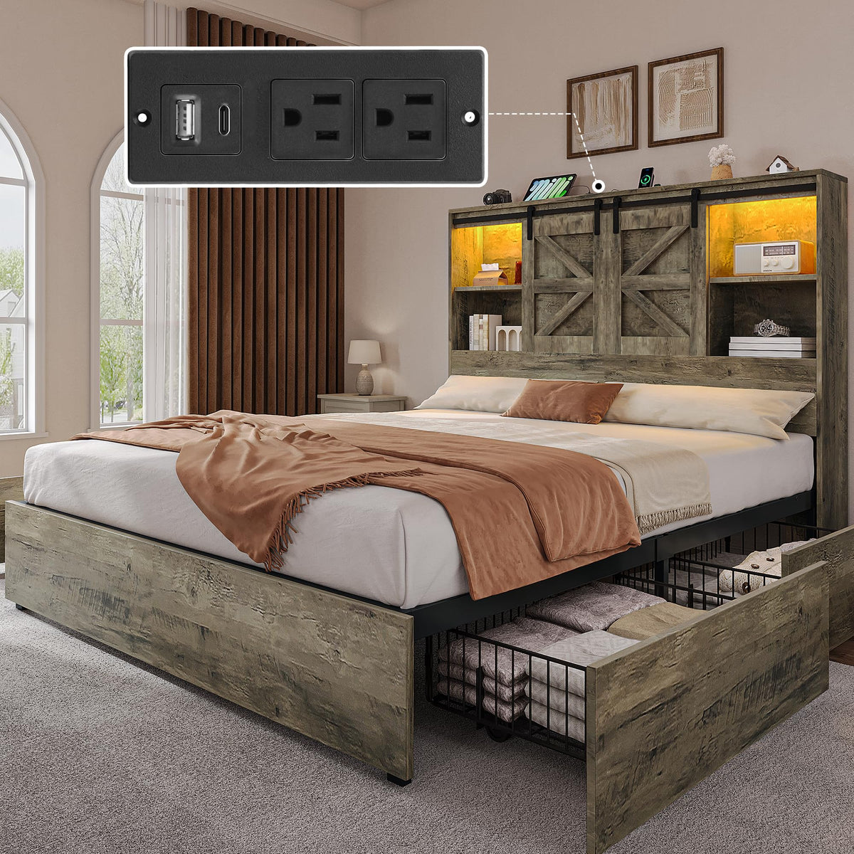 Queen Farmhouse Storage Bed