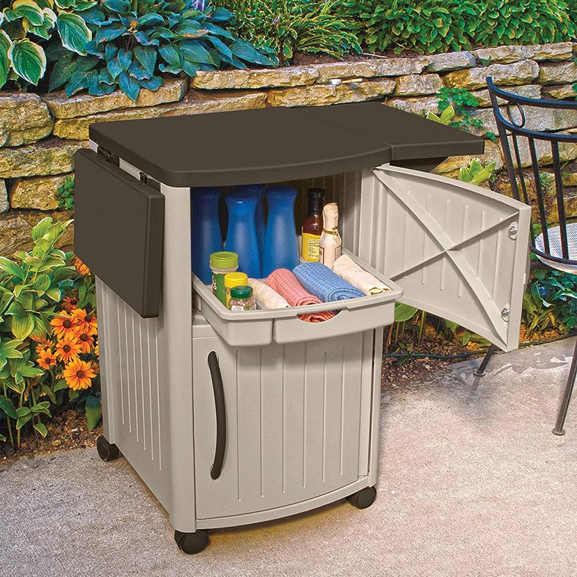 Outdoor Grilling Prep Station with Storage