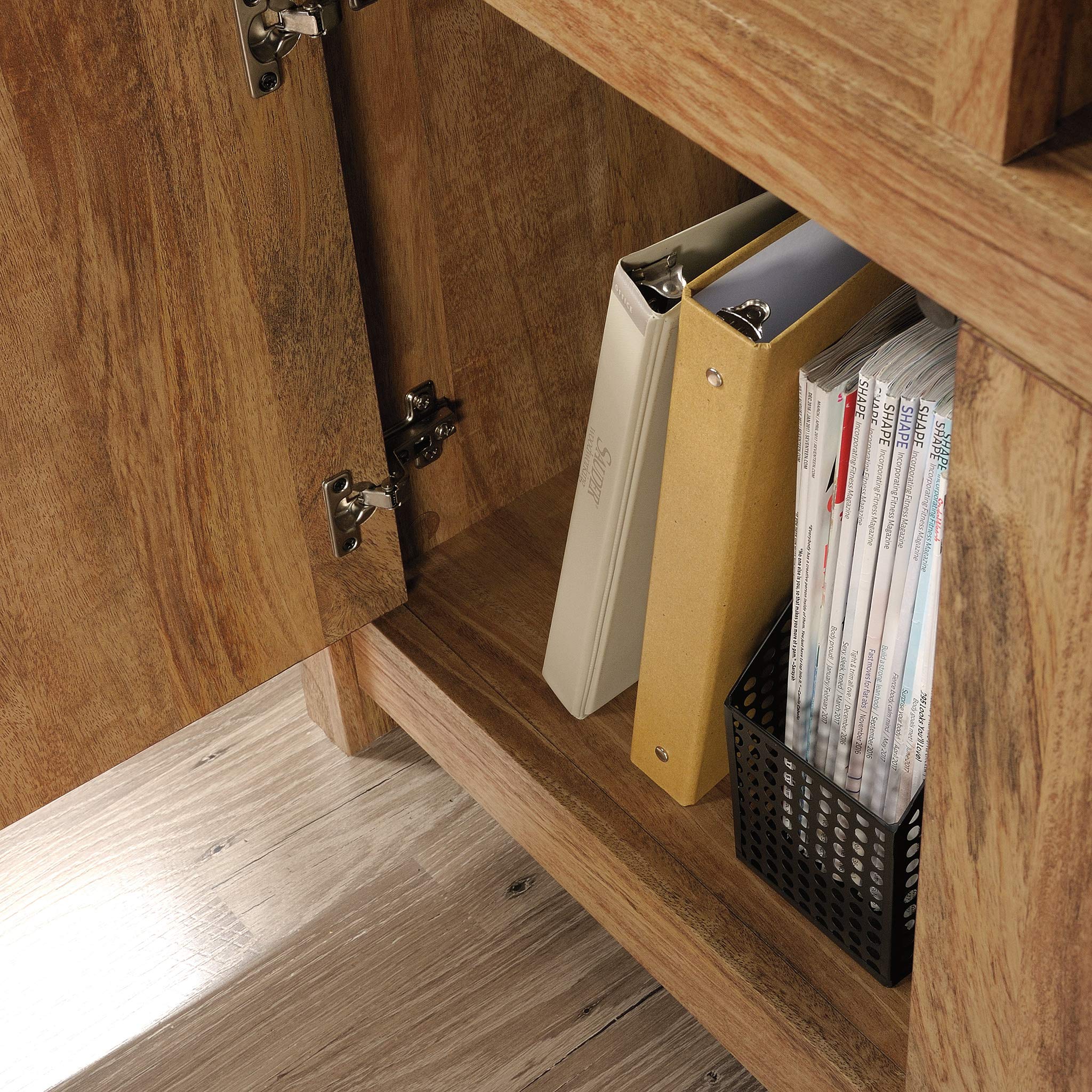 Sauder Cannery Bridge Bookcase Storage Wall, Storage Shelves with Drawers, in Sindoori Mango