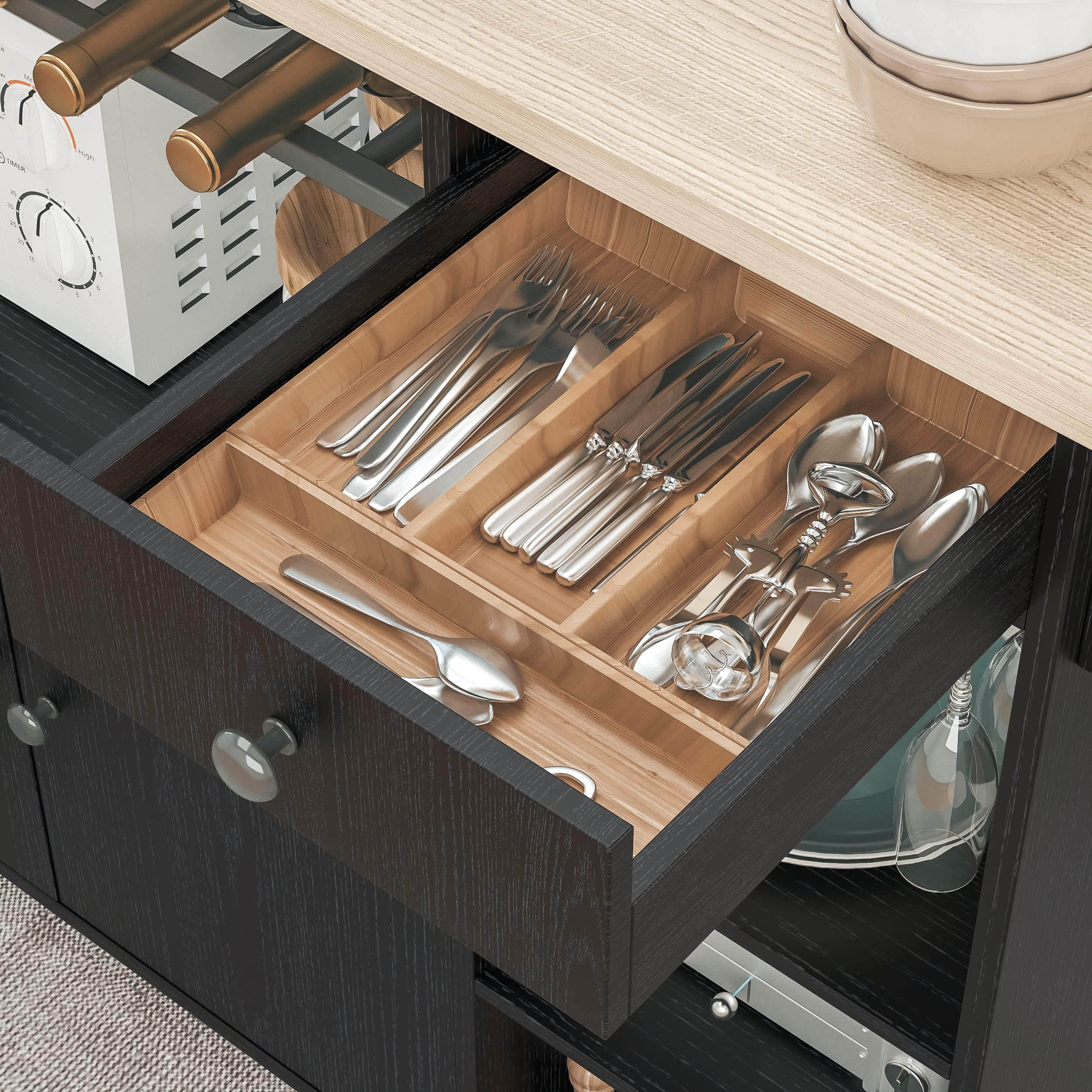 Kitchen Island Cart with Drop-Leaf & Wine Rack
