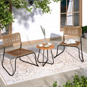 3-Piece Outdoor Bistro Set – Stackable Rattan Chairs & Acacia Wood Table