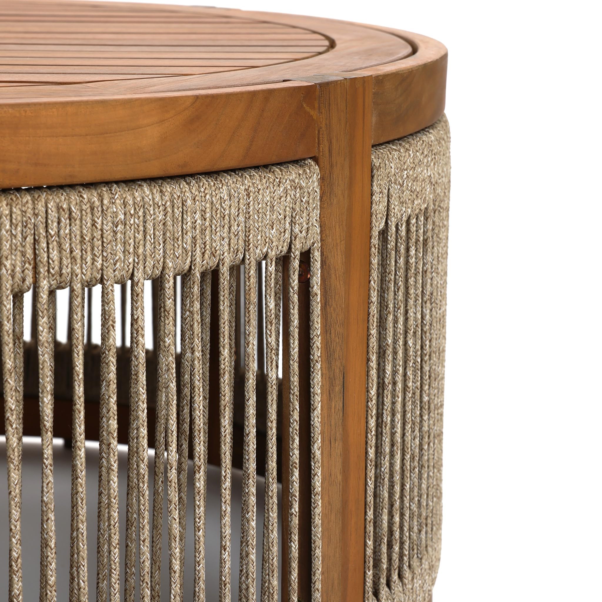 Round Acacia Wood & Rope Outdoor Coffee Table