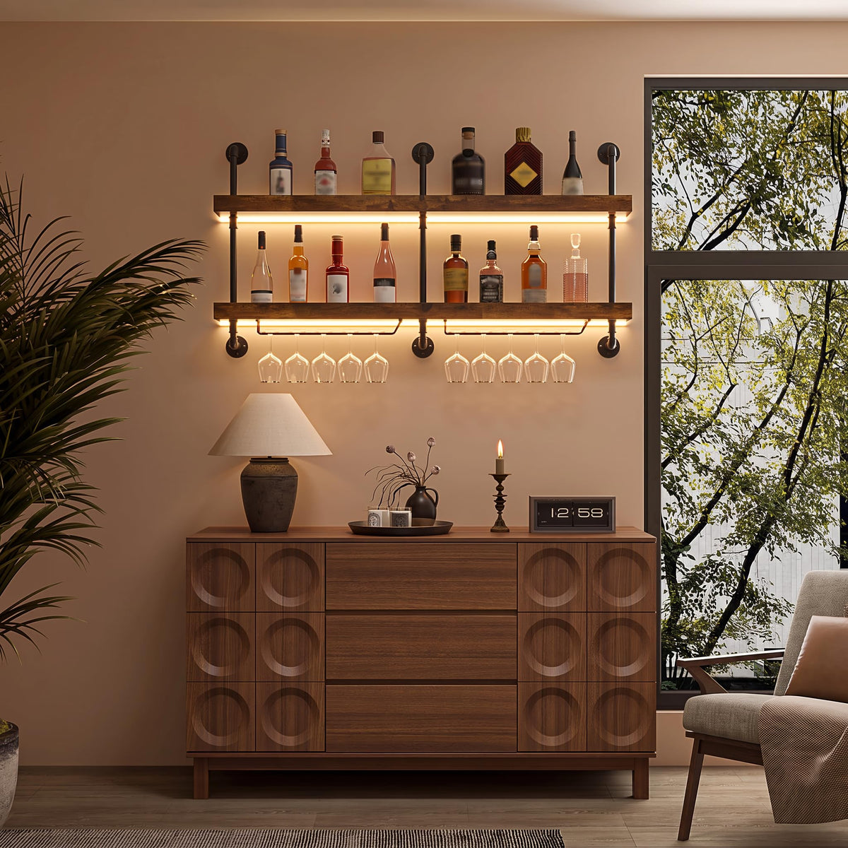 Wall-Mounted LED Wine Rack