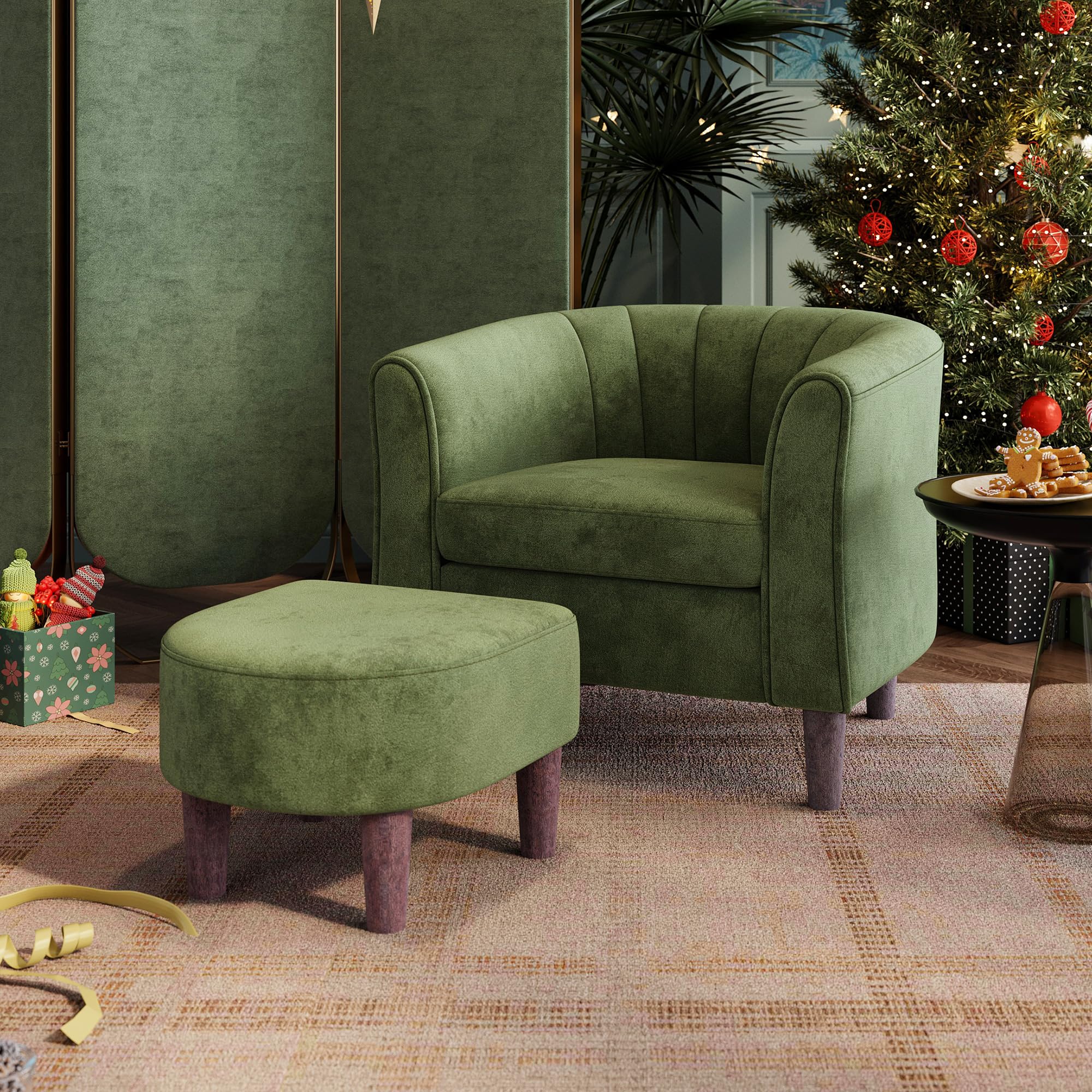 Barrel Accent Chair with Ottoman
