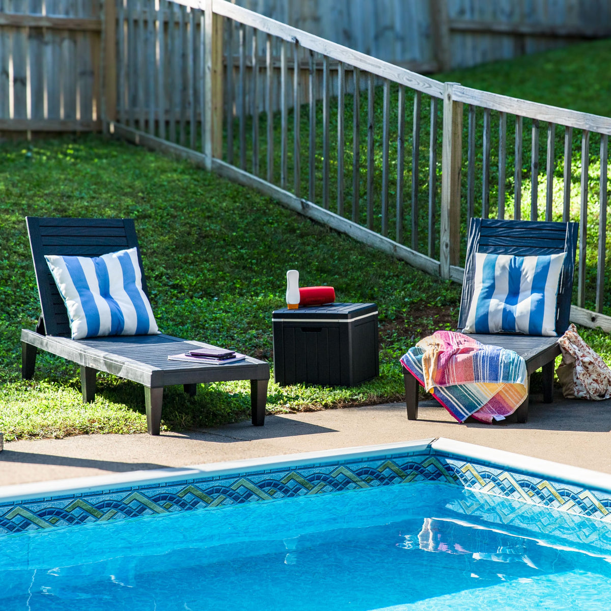Sunnydaze 5-Position Outdoor Adjustable Chaise Lounge Chair - UV- and Weather-Resistant Polypropylene Resin - Wood-Look Design - Black