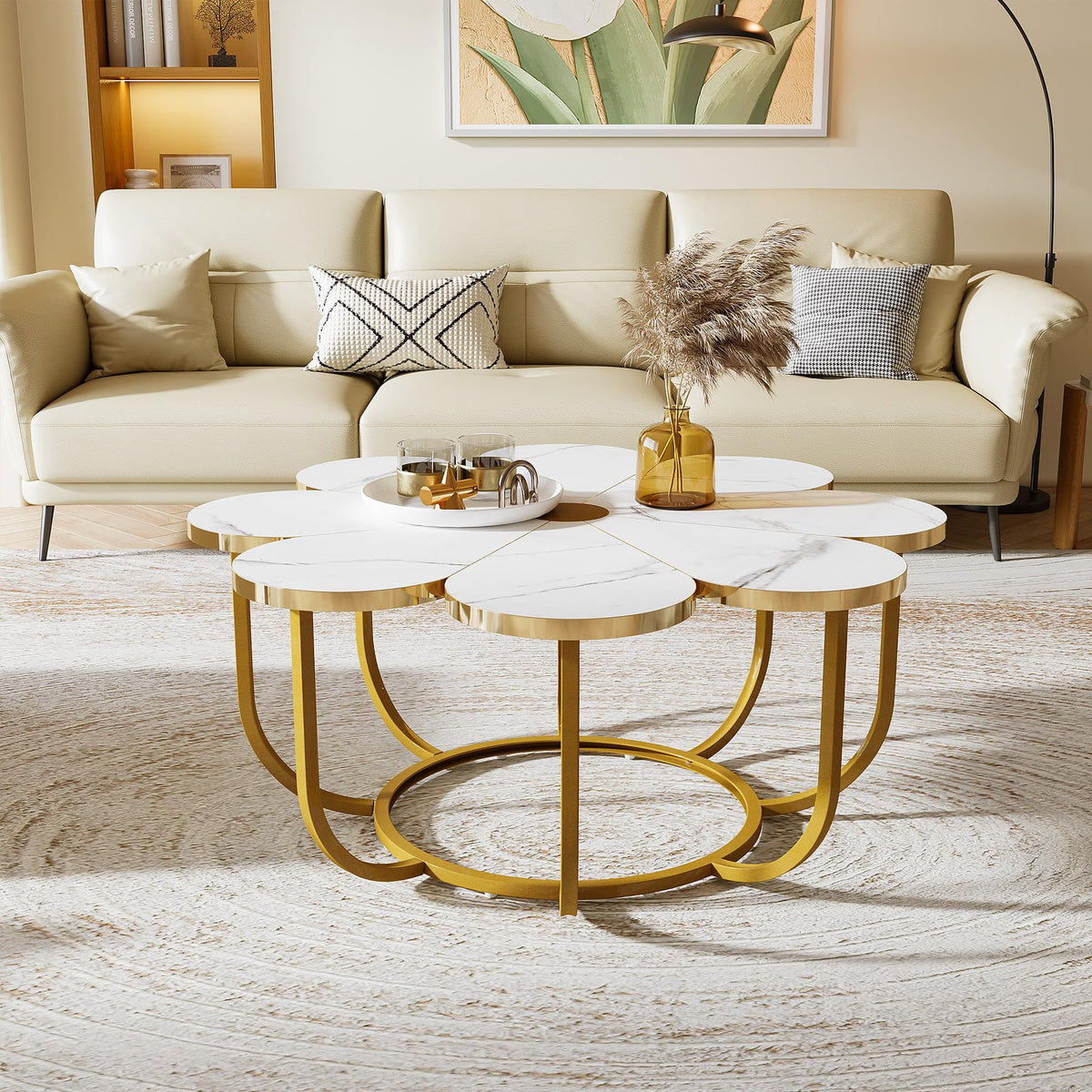 White & Gold Flower Coffee Table