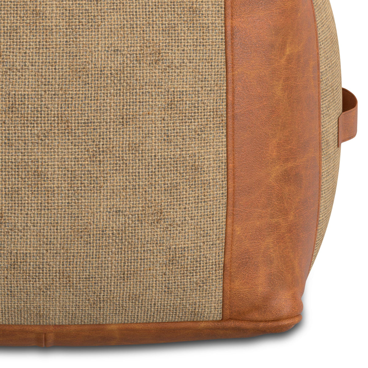 Tan Leather and Jute Pouf