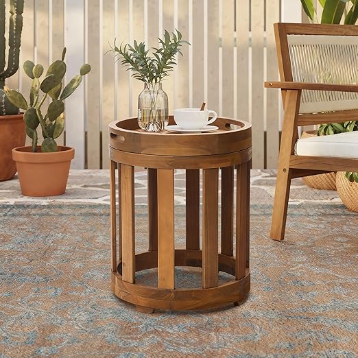 Round Acacia Wood & Rope Outdoor Coffee Table