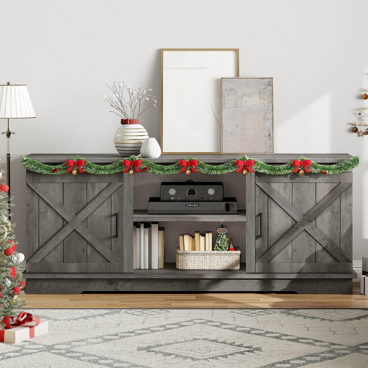 Rustic Grey Barn Door TV Stand