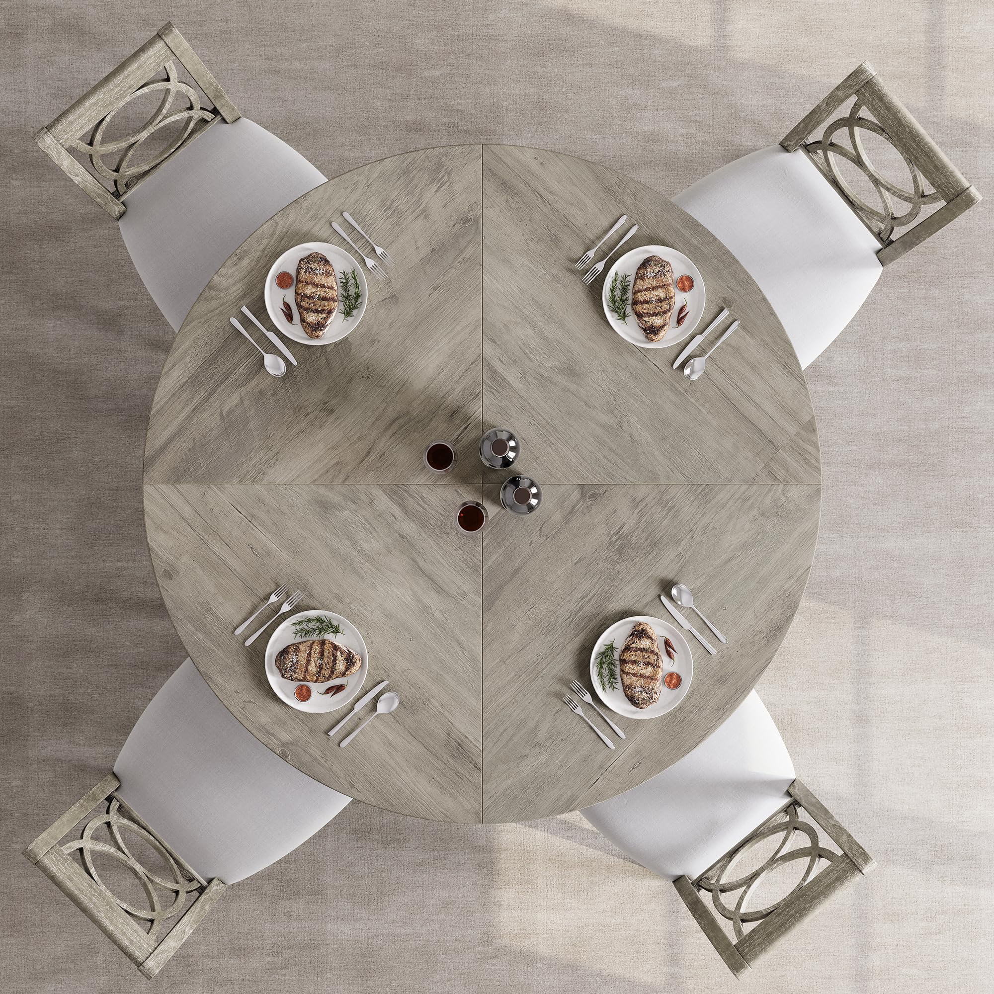 IDEALHOUSE 47" Round Dining Table Set for 4 to 6, Farmhouse Kitchen Table with Wooden Top and Pedestal Base, Circle Dinner Table for Dining Room, Kitchen Room - Grey (No Chairs)