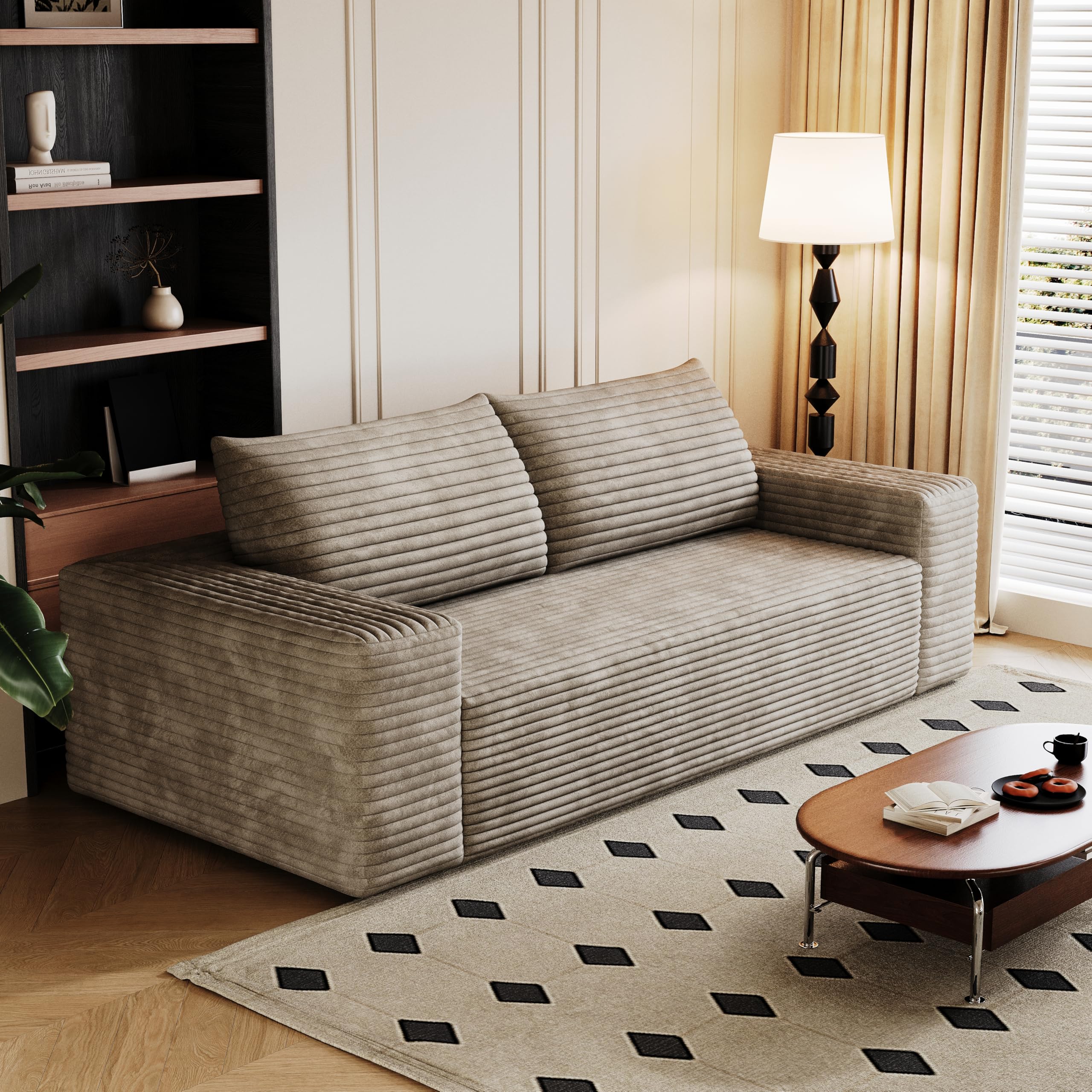 RENDGO 71" 3-Seater Love Seat Sofa,No Assembly Required, Plush Corduroy Loveseat Boneless Couch with High Cushion Backrest and Wider Armrest for Living Room Apartment Bedroom,Camel
