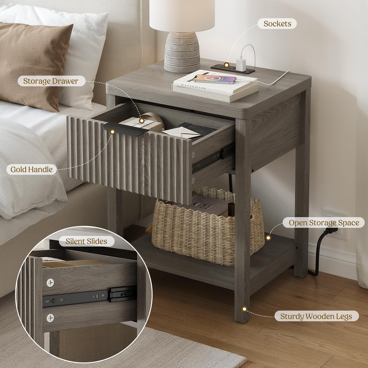 Fluted Dresser and Nightstand Set