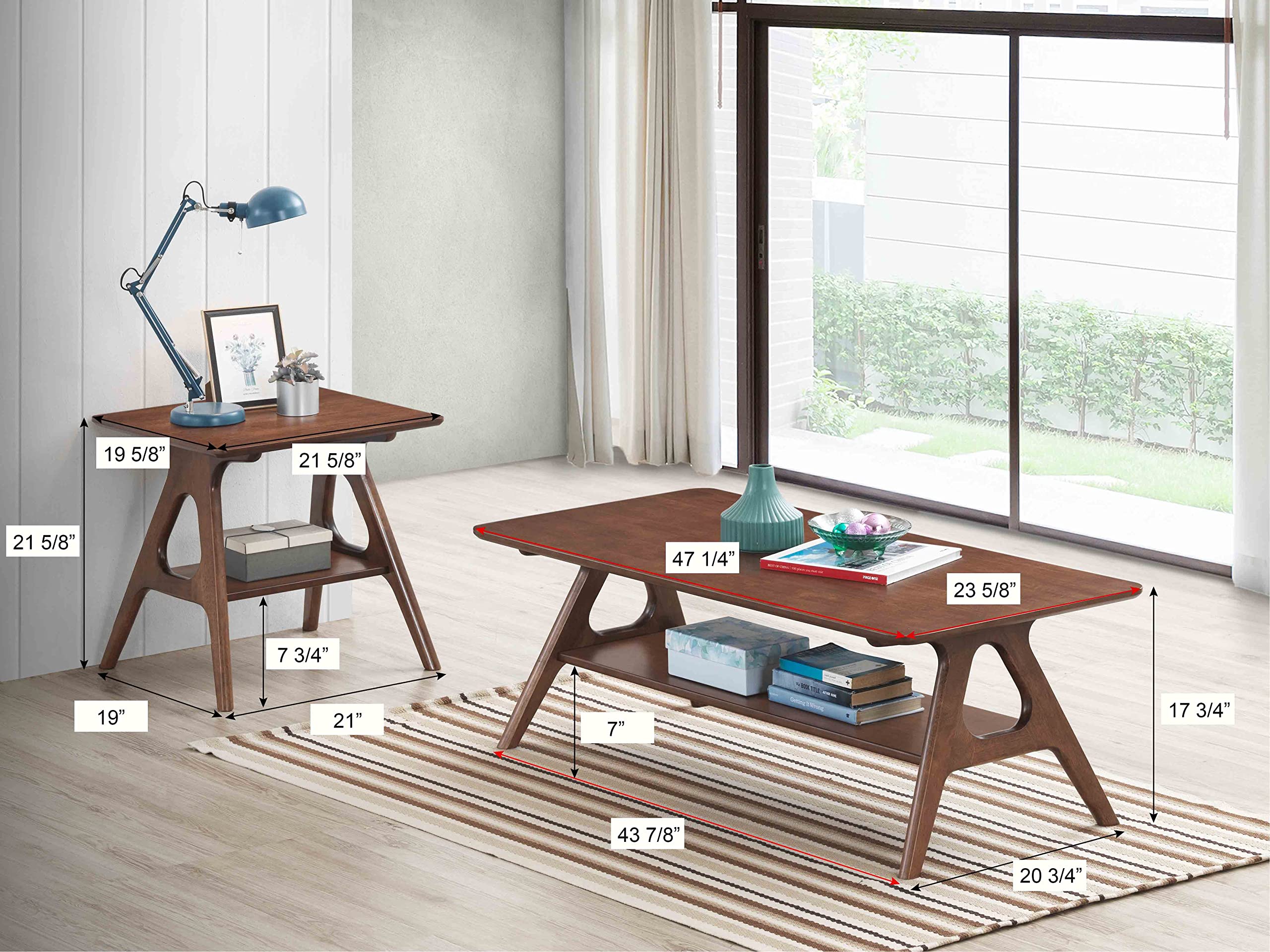 Roundhill Furniture Arona 3-Piece Coffee Table Set, Coffee Table and Two End Tables, Walnut