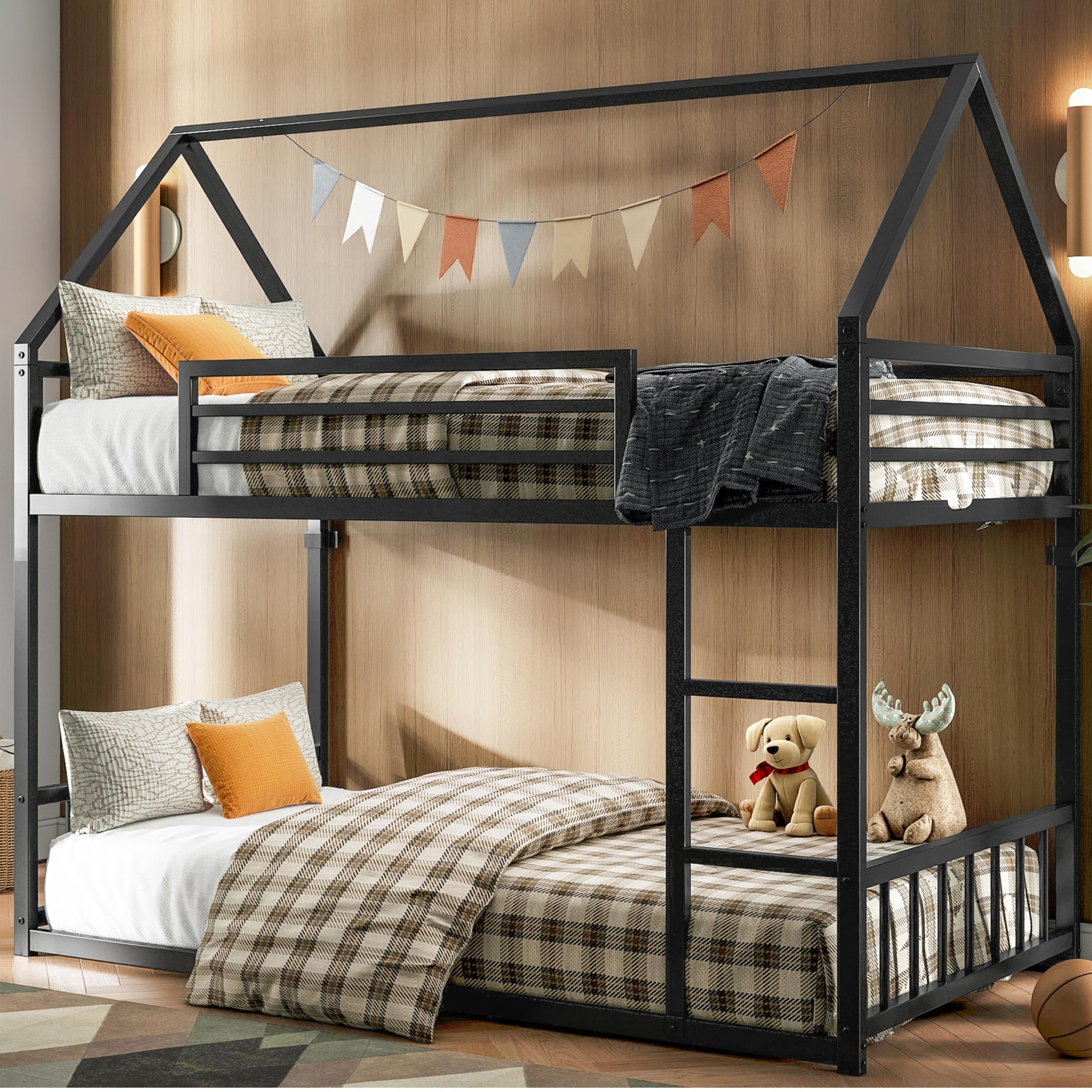 Twin Over Twin House Bunk Bed – Metal Frame