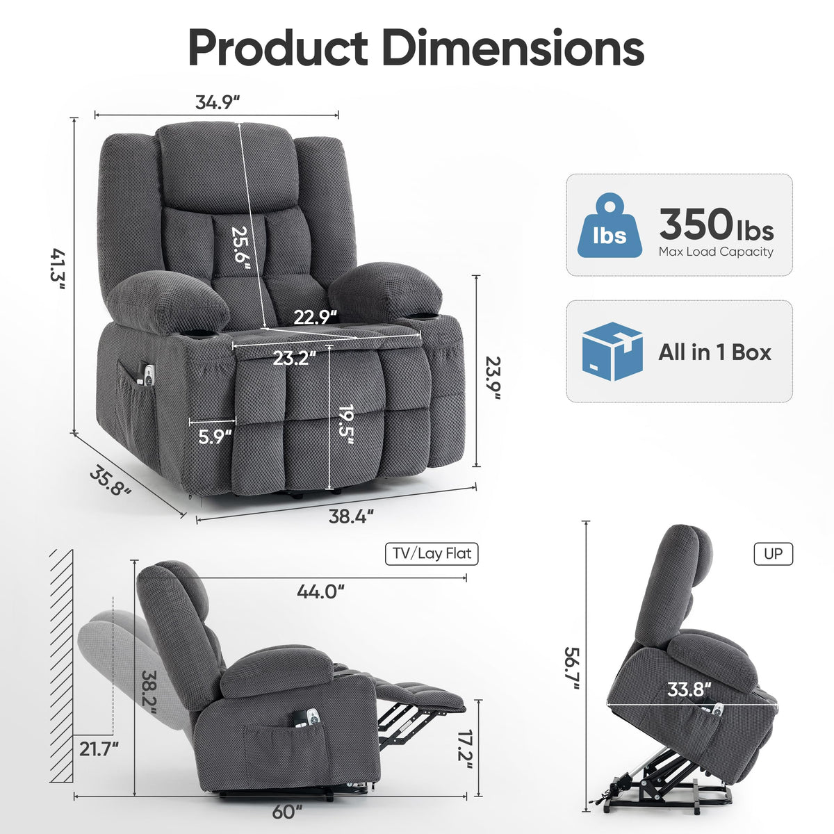 Sofayonn Power Lift Recliner Chair for Elderly with Heat and Massage, Grey