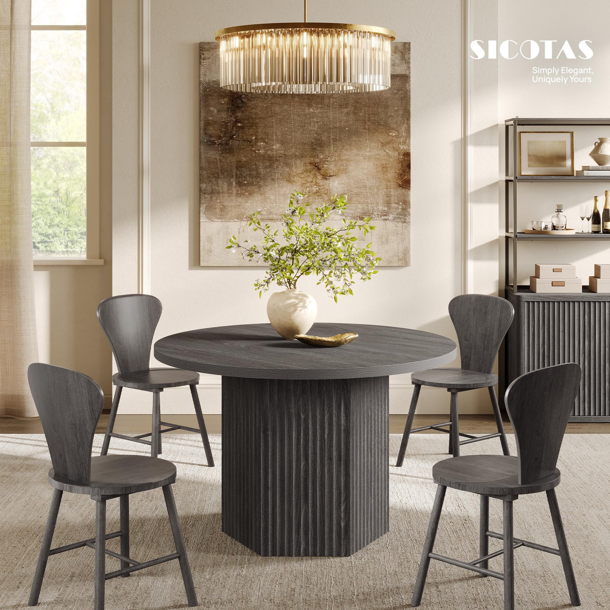 47" Round Dining Table with Fluted Base – Seats 4–6
