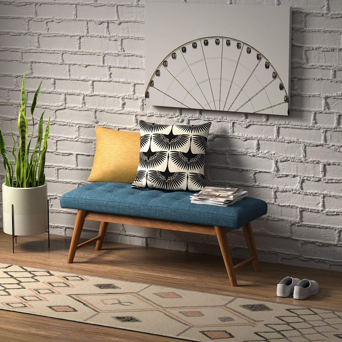 Blue X-Frame Ottoman