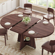 Extendable Round Dining Table with Storage Shelf
