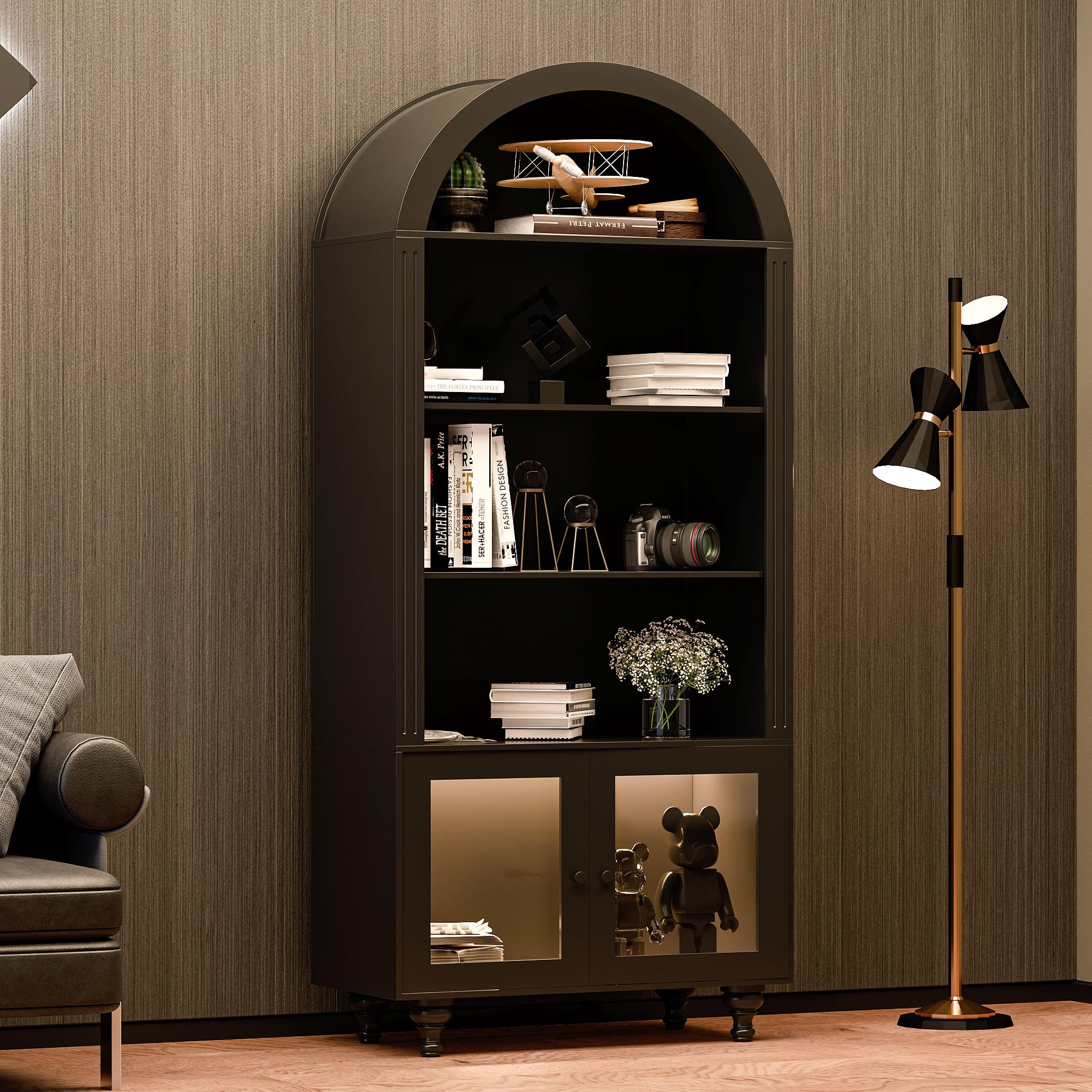 Glass Door Display Cabinet with LED Lights