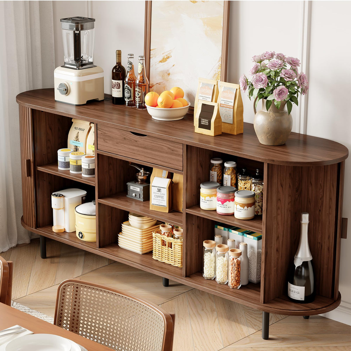 Walnut Fluted Sideboard with Power Outlets