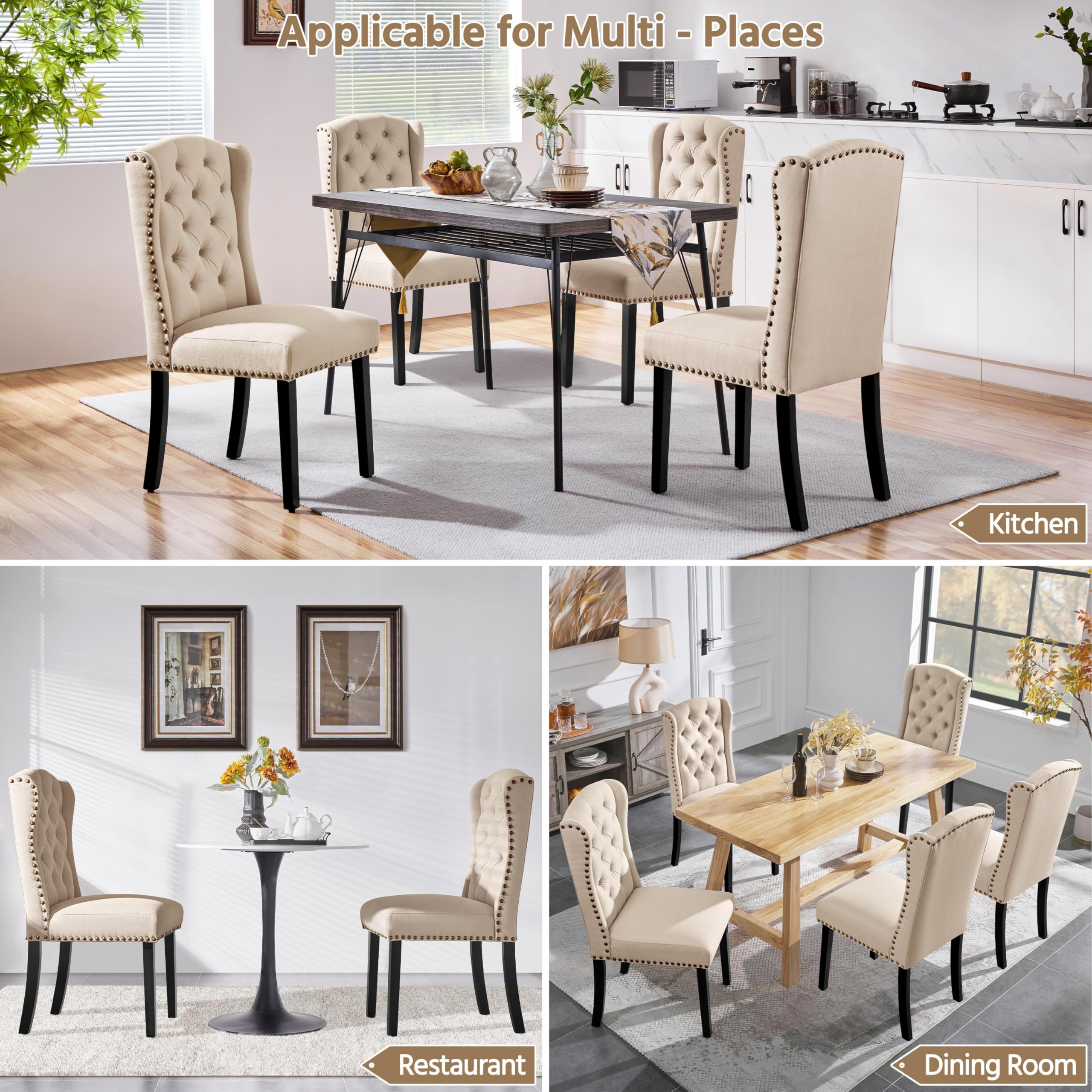 Upholstered Dining Chairs with Nailhead Trims & Button Tufting