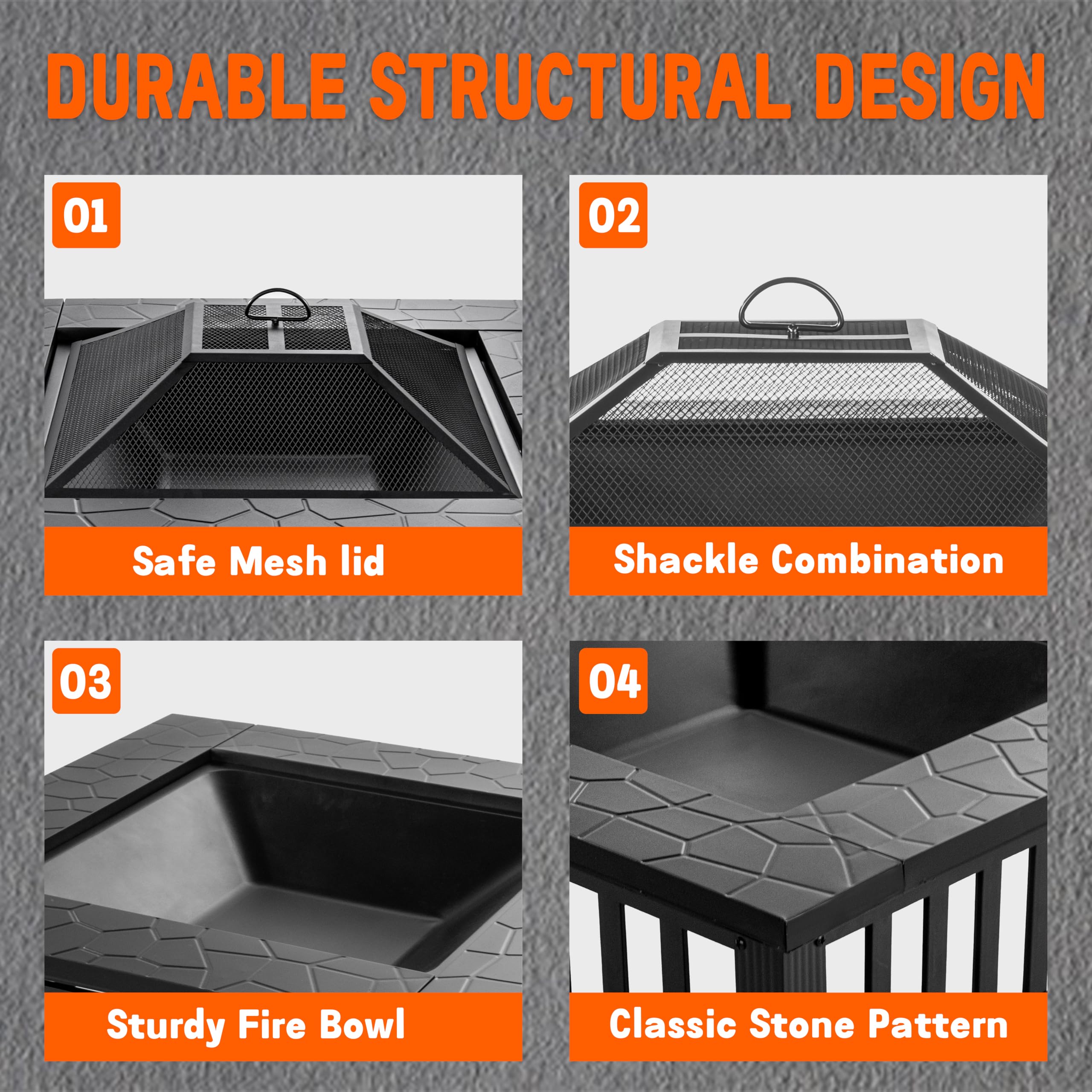 36" Square Outdoor Fire Pit Table