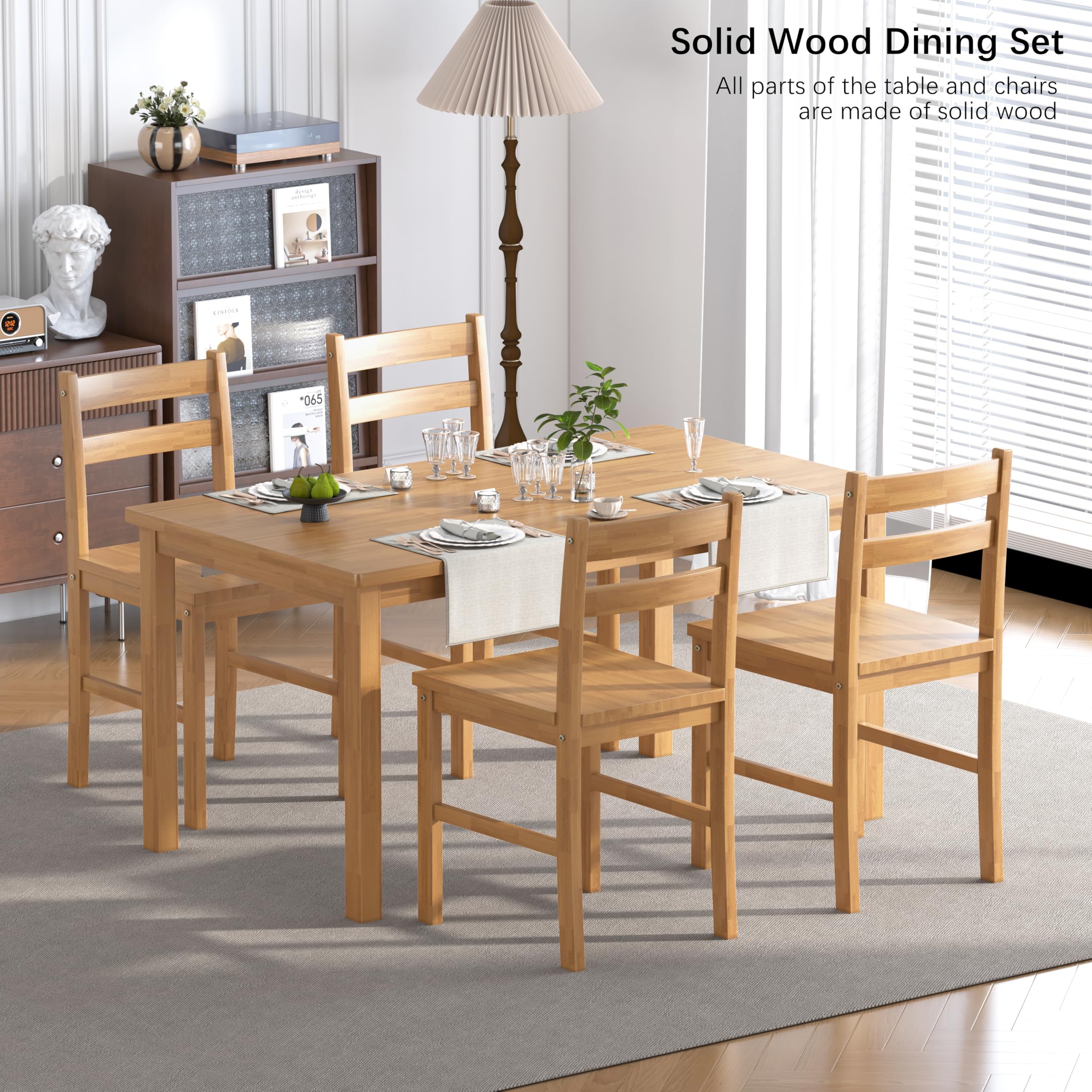 Solid Wood Dining Table Set for 4