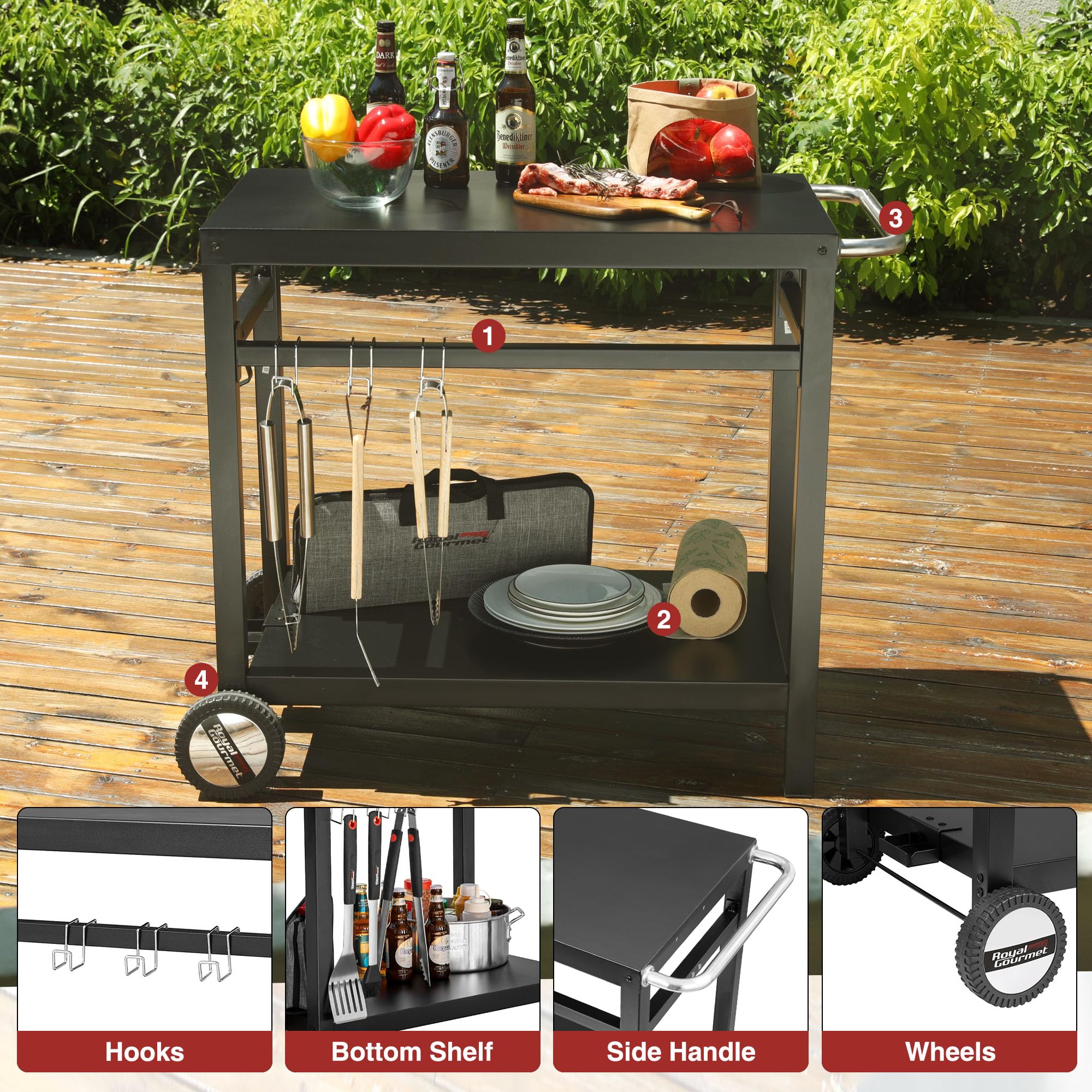 Outdoor Grill Cart with Double Shelf