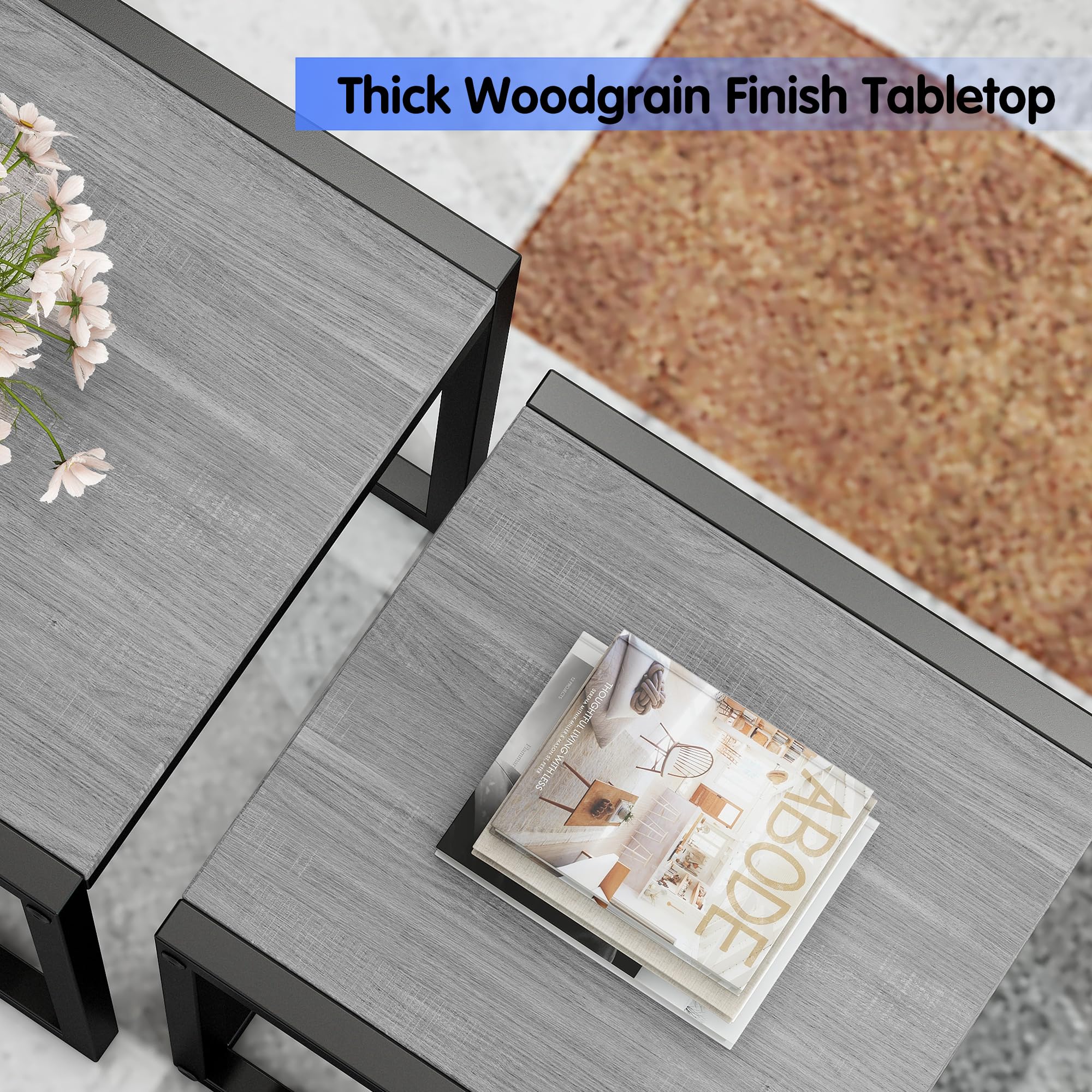 Nesting Side Table Set of 3 with Metal Frame