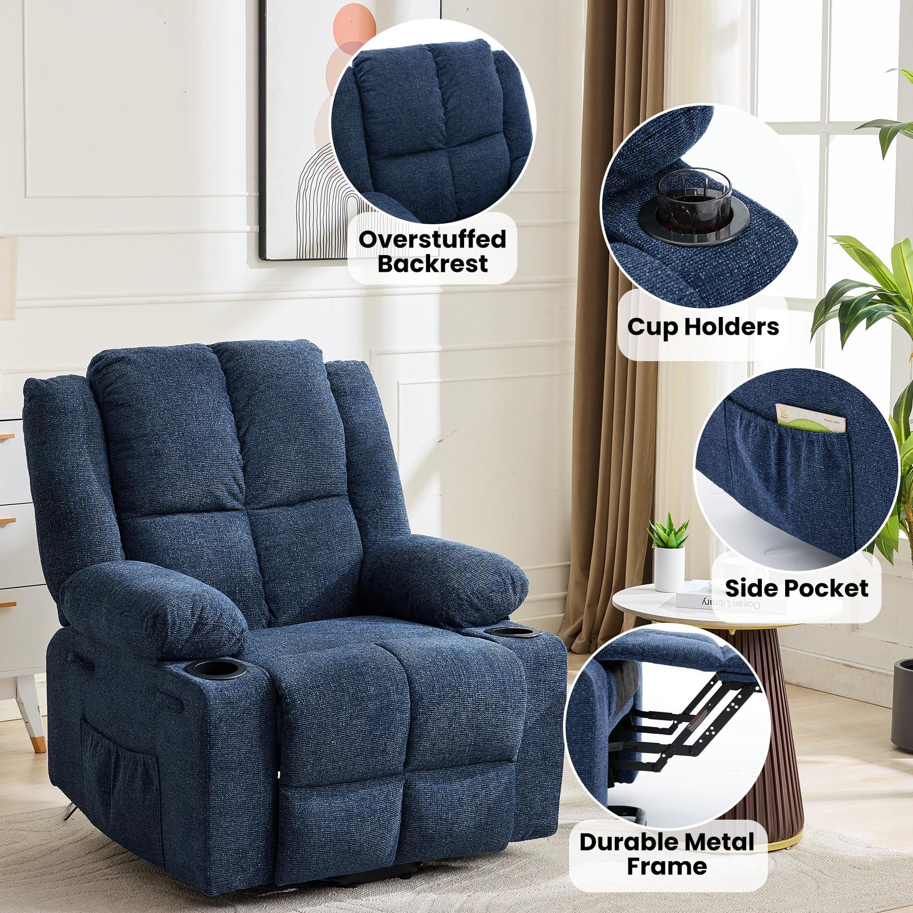 Garvee Power Lift Recliner Chair with Massage and Heat, Oversized Electric Lift Chair with Stand Assist, 155° Adjustable Lay Flat Recliner, 2 Cup Holders for Living Room