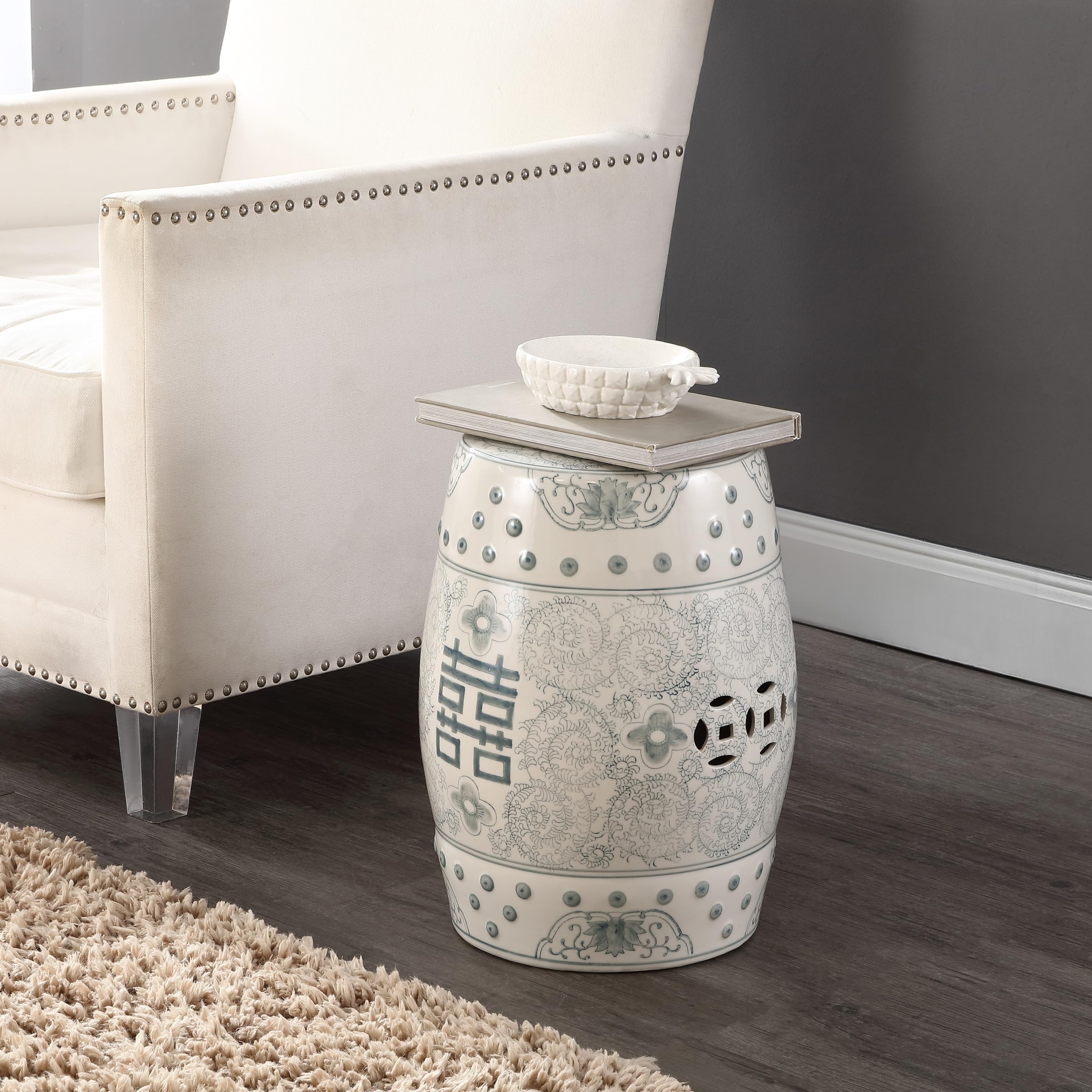 Chinoiserie Ceramic Drum Garden Stool – Double Happiness