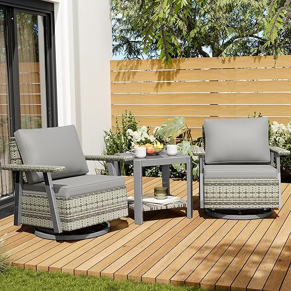 Wicker Patio Conversation Set with Ottomans & Coffee Table