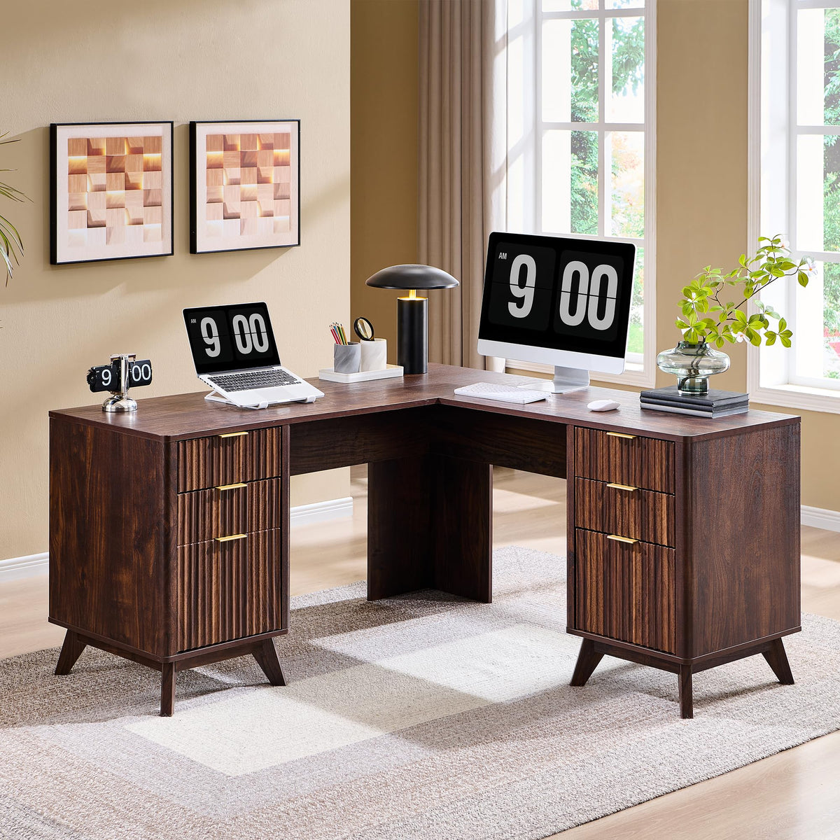 Fluted L-Shaped Executive Desk