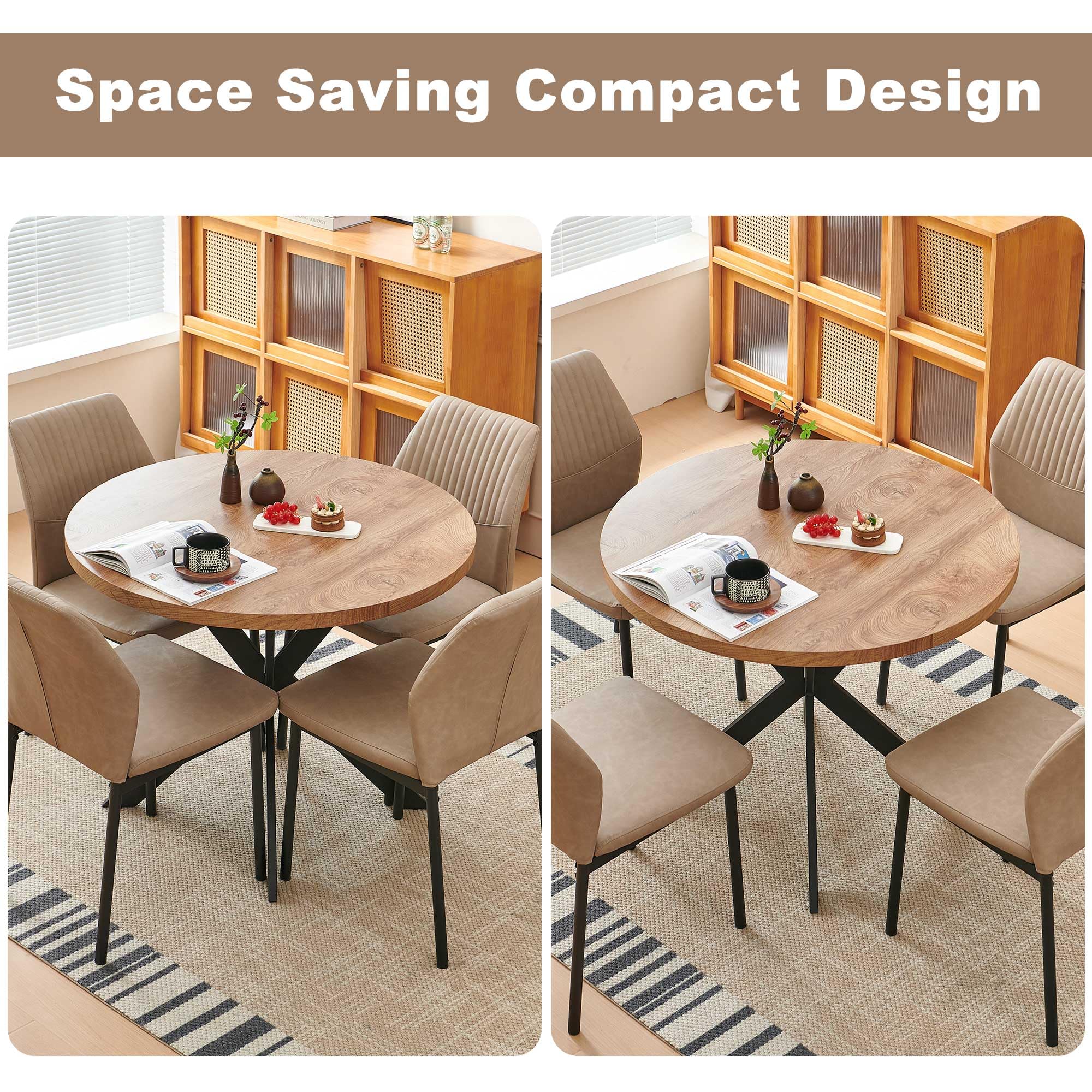 5-Piece Round Dining Set with Faux Leather Chairs