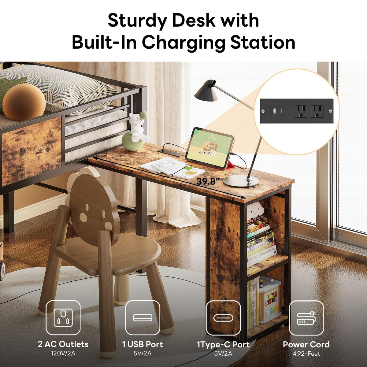 LIKIMIO Low Loft Bed Twin Size with Desk & 25 Heavy-Duty Steel Slats