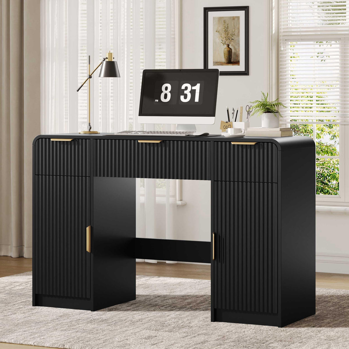 Fluted Vanity Desk with Storage