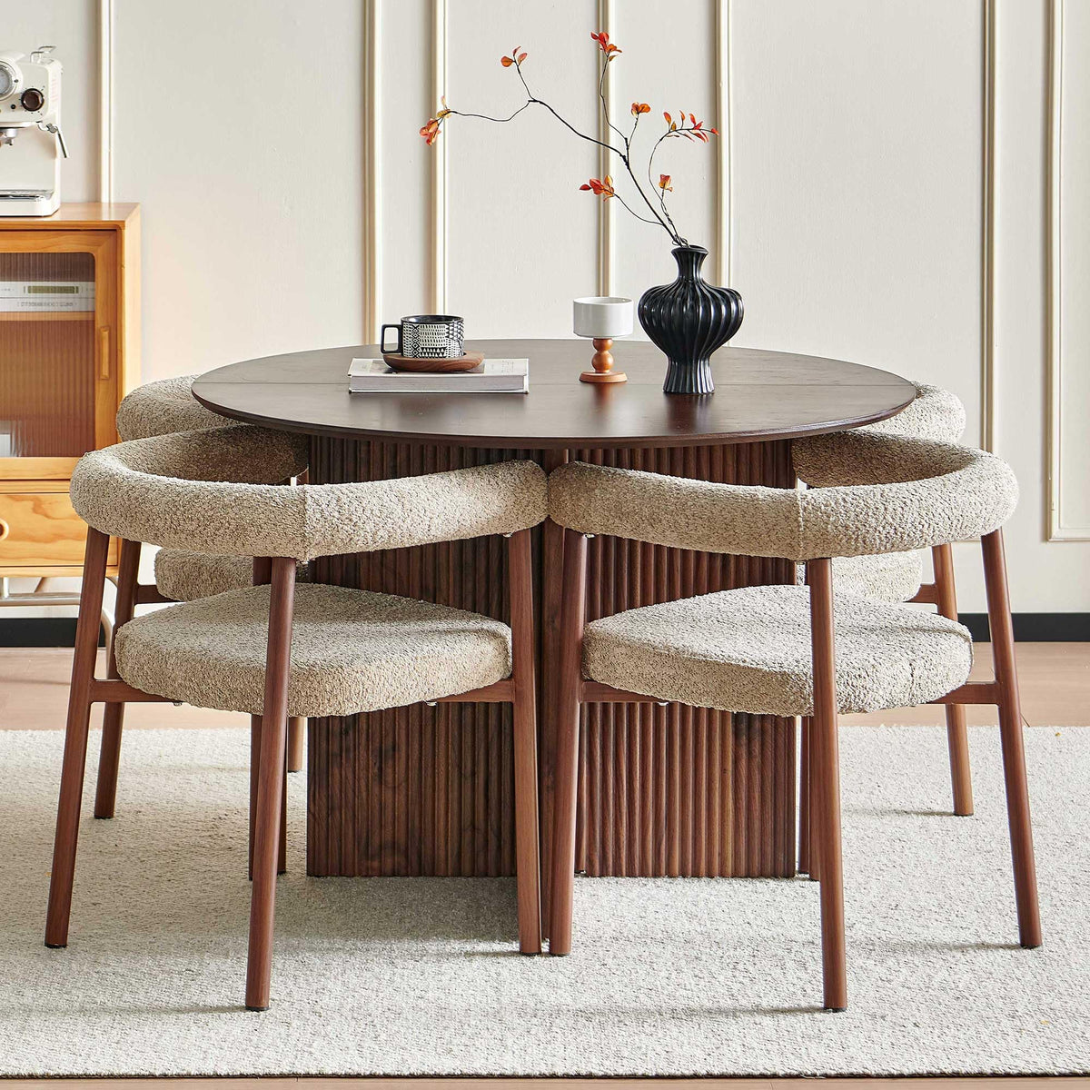 Compact 43-Inch Round Dining Table Set for 4, Walnut Brown & Brown
