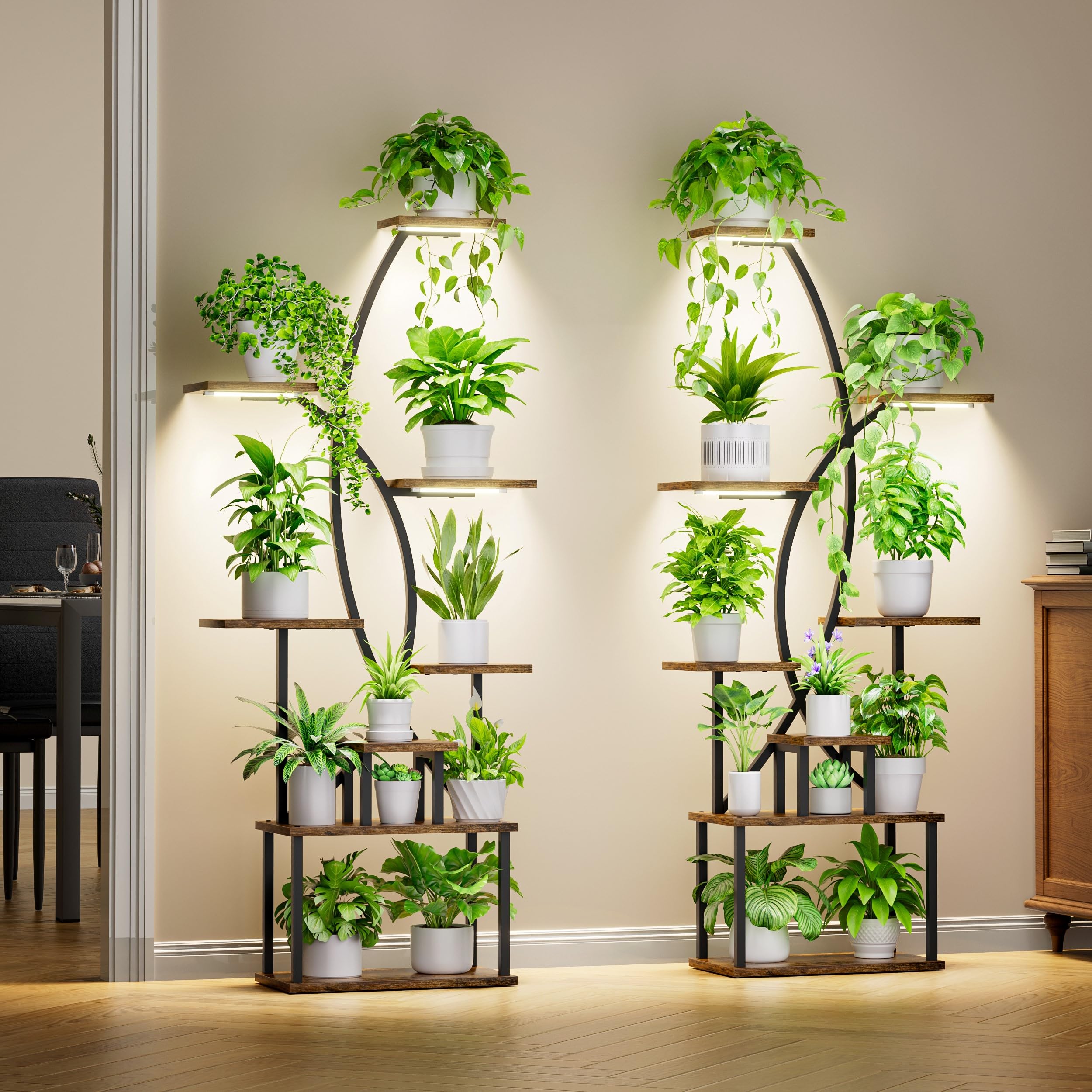 8-Tier Indoor Plant Stand with Grow Lights, 2-Pack