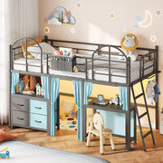 Twin Low Loft Bed with Desk & Storage