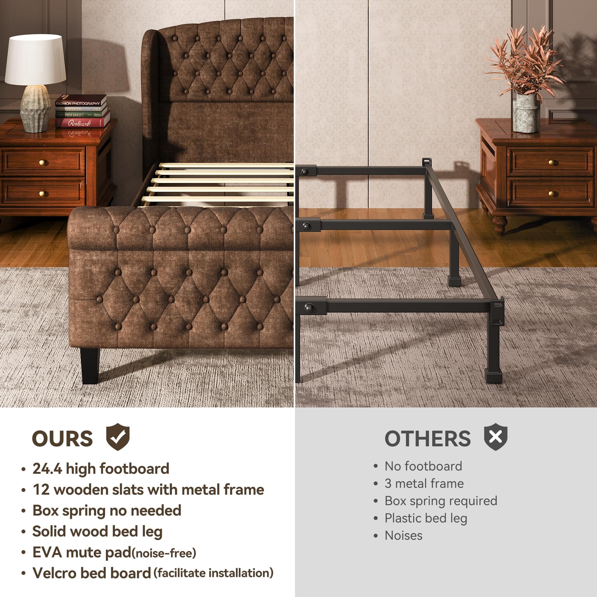 Sleigh Queen Bed Frame with Wingback Headboard