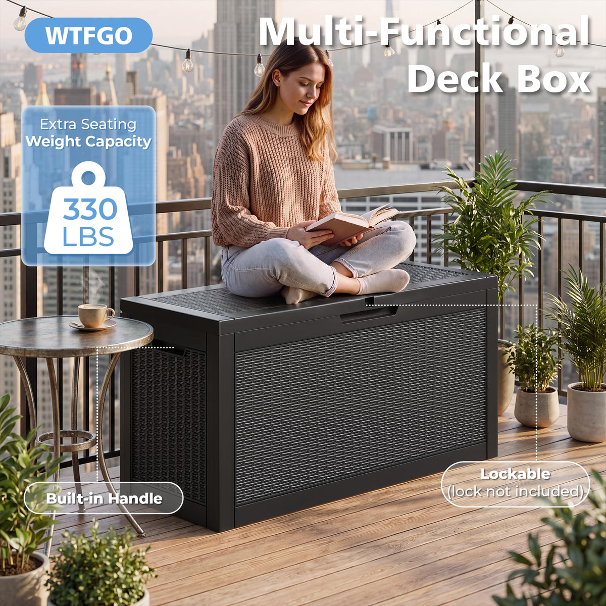 WTFGO Outdoor Storage Box Waterproof, 80 Gallon Deck Box for Patio Storage