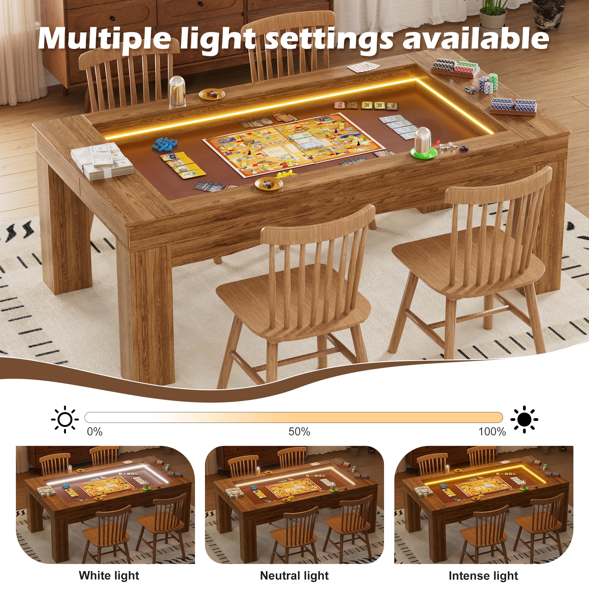 Gaming Dining Table with LED Lights & Removable Top