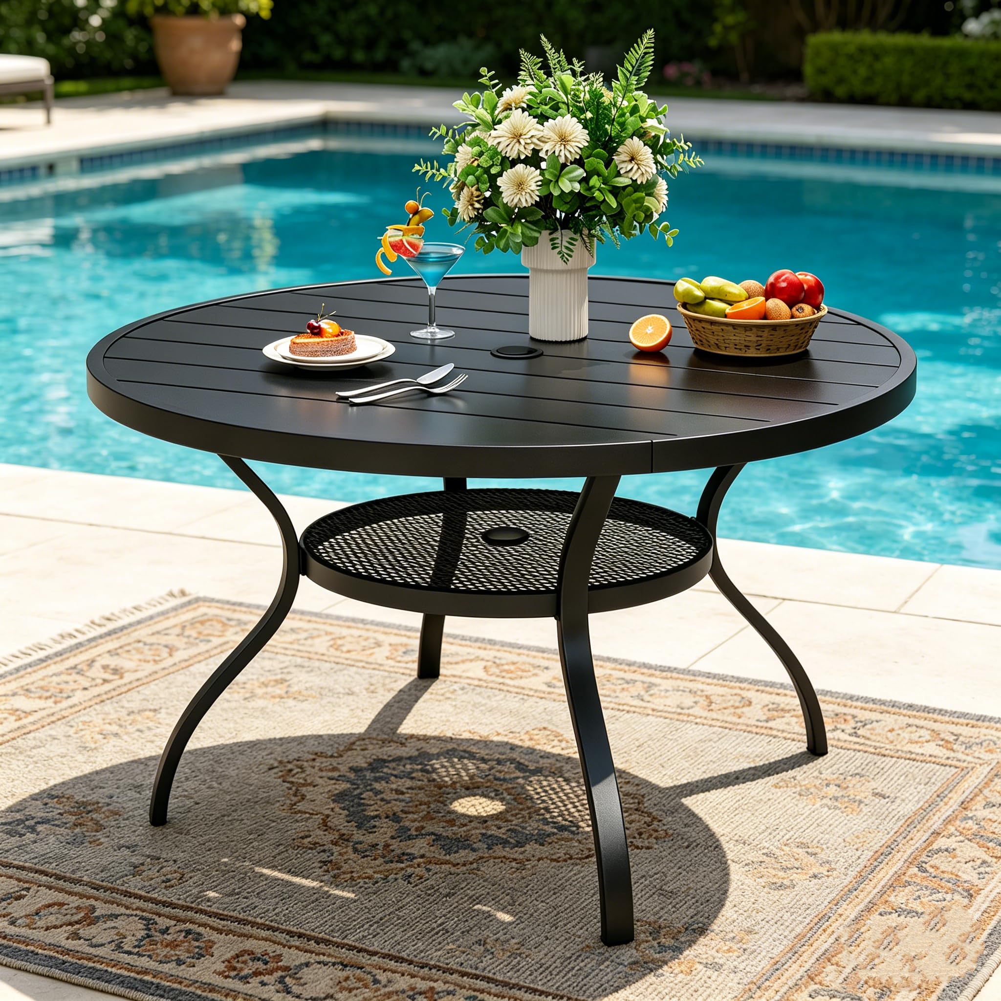 Round Outdoor Patio Dining Table with Umbrella Hole